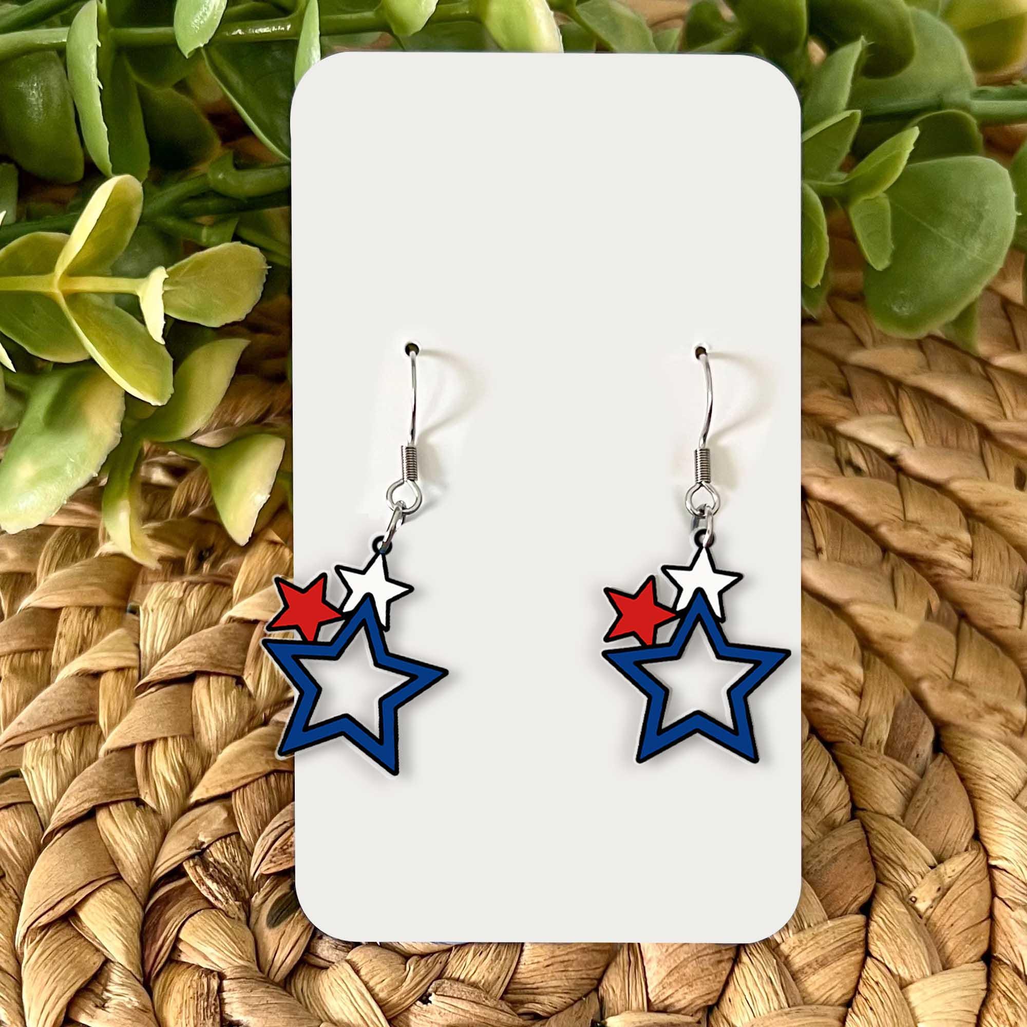 Patriotic Star Earrings, USA Flag Jewelry, Red White Blue Stars, 4th of July Earrings, American Pride Gift, Freedom Accessories