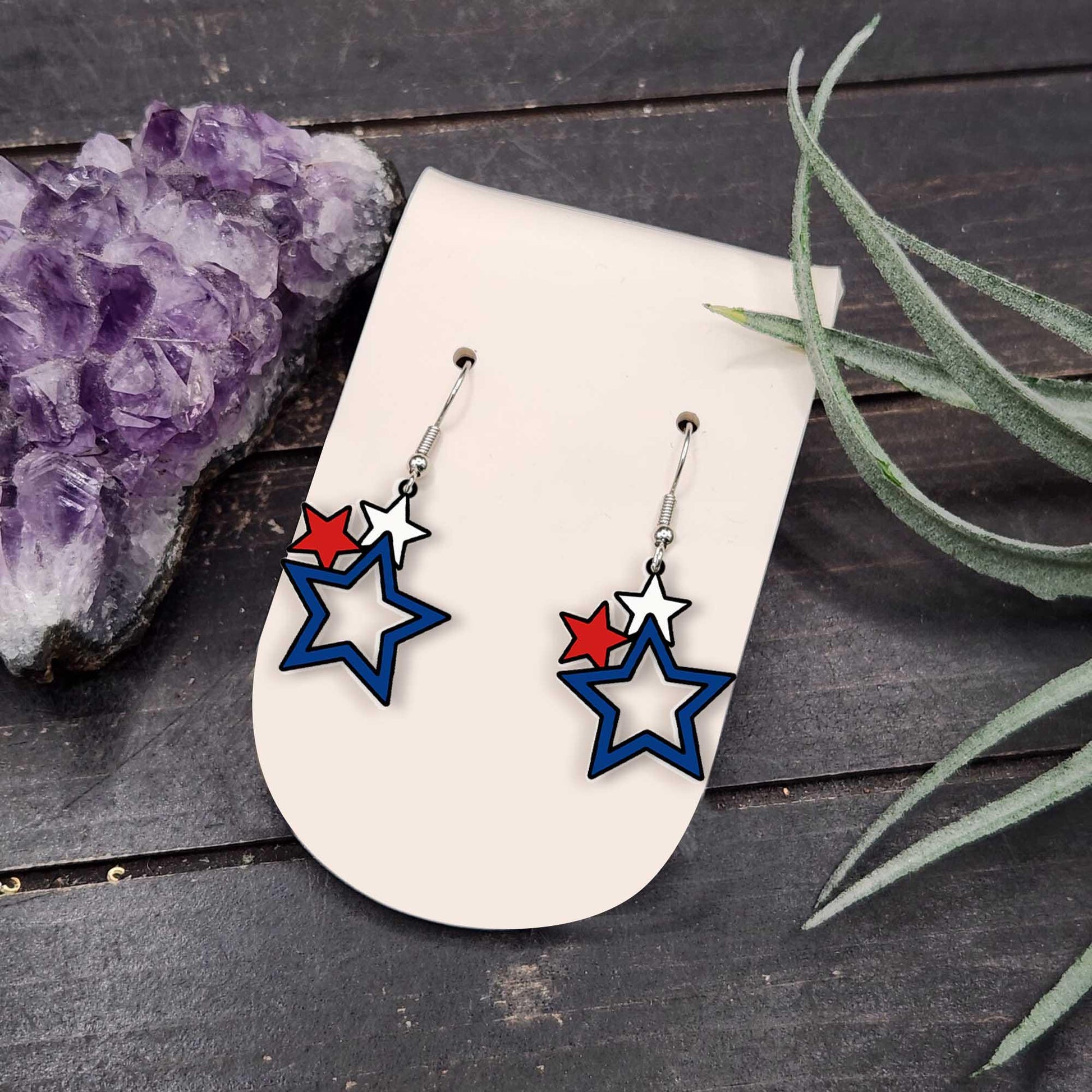 Patriotic Star Earrings, USA Flag Jewelry, Red White Blue Stars, 4th of July Earrings, American Pride Gift, Freedom Accessories