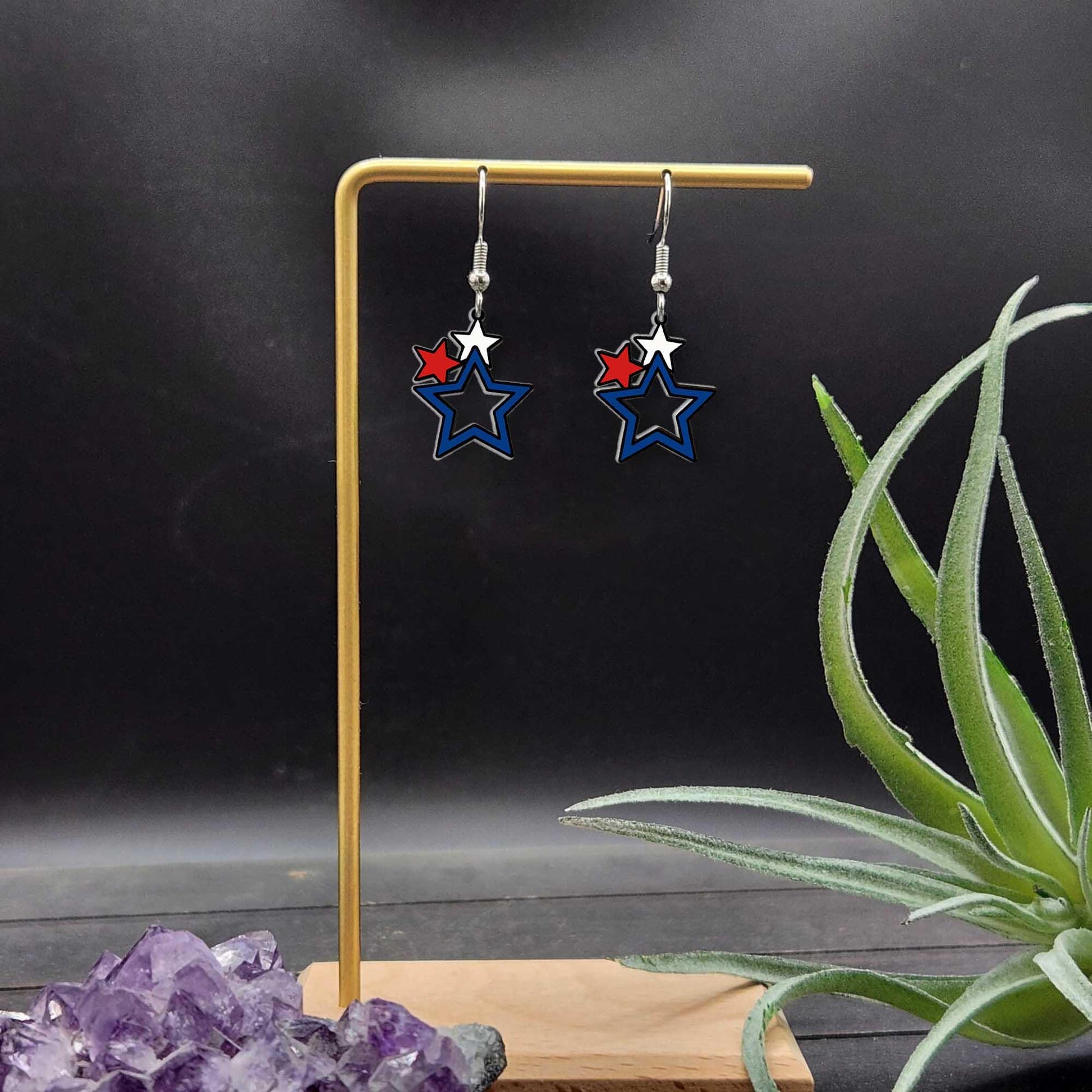 Patriotic Star Earrings, USA Flag Jewelry, Red White Blue Stars, 4th of July Earrings, American Pride Gift, Freedom Accessories