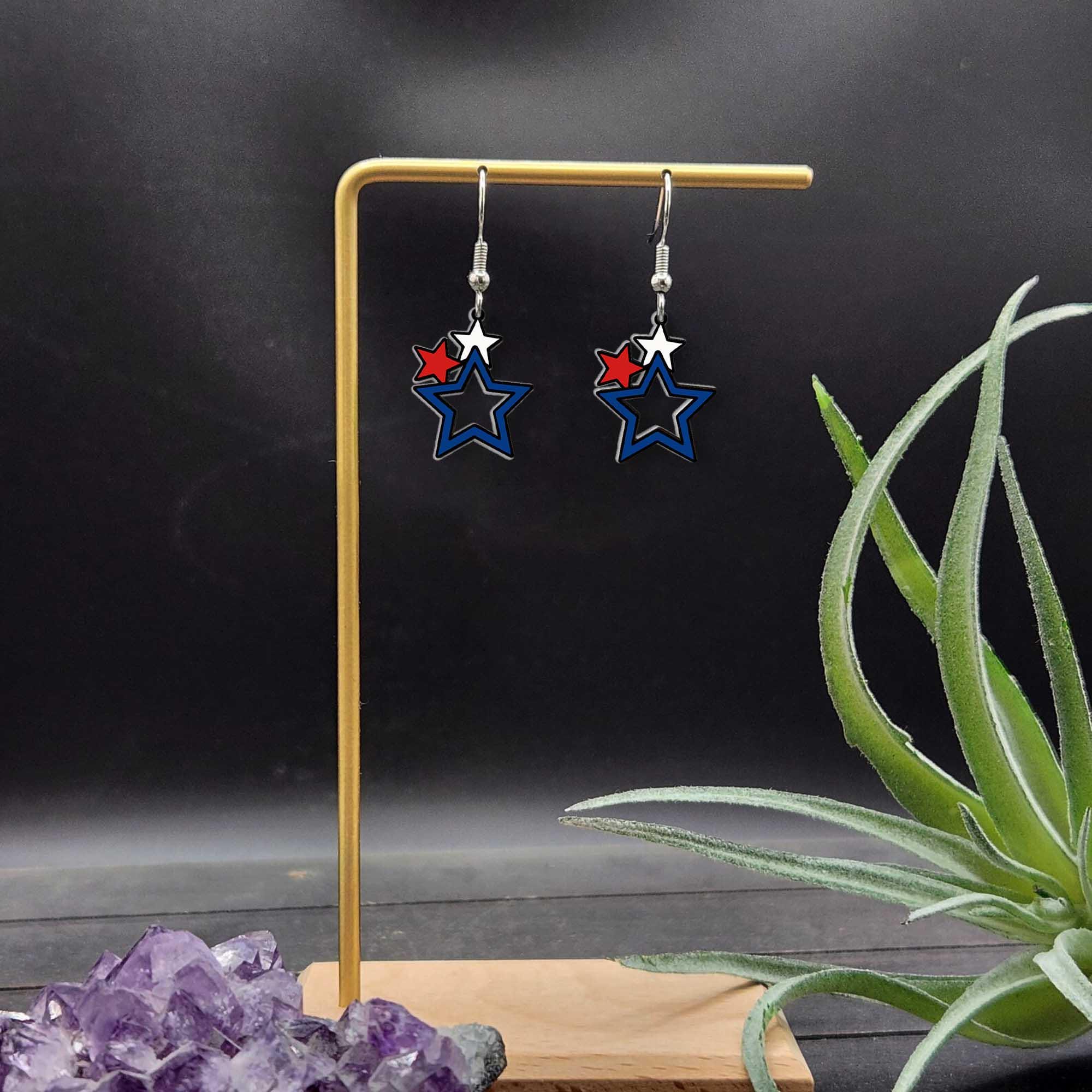 Patriotic Star Earrings, USA Flag Jewelry, Red White Blue Stars, 4th of July Earrings, American Pride Gift, Freedom Accessories