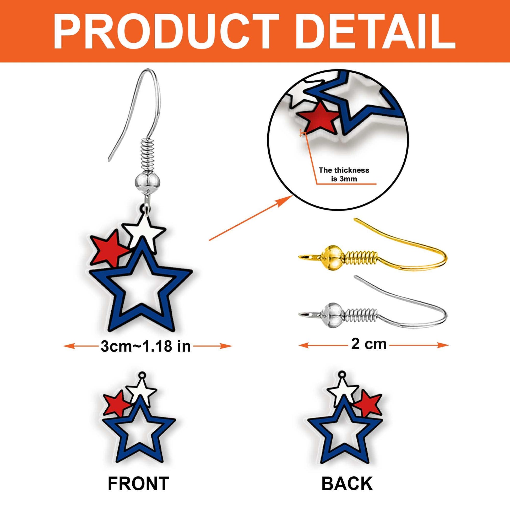 Patriotic Star Earrings, USA Flag Jewelry, Red White Blue Stars, 4th of July Earrings, American Pride Gift, Freedom Accessories