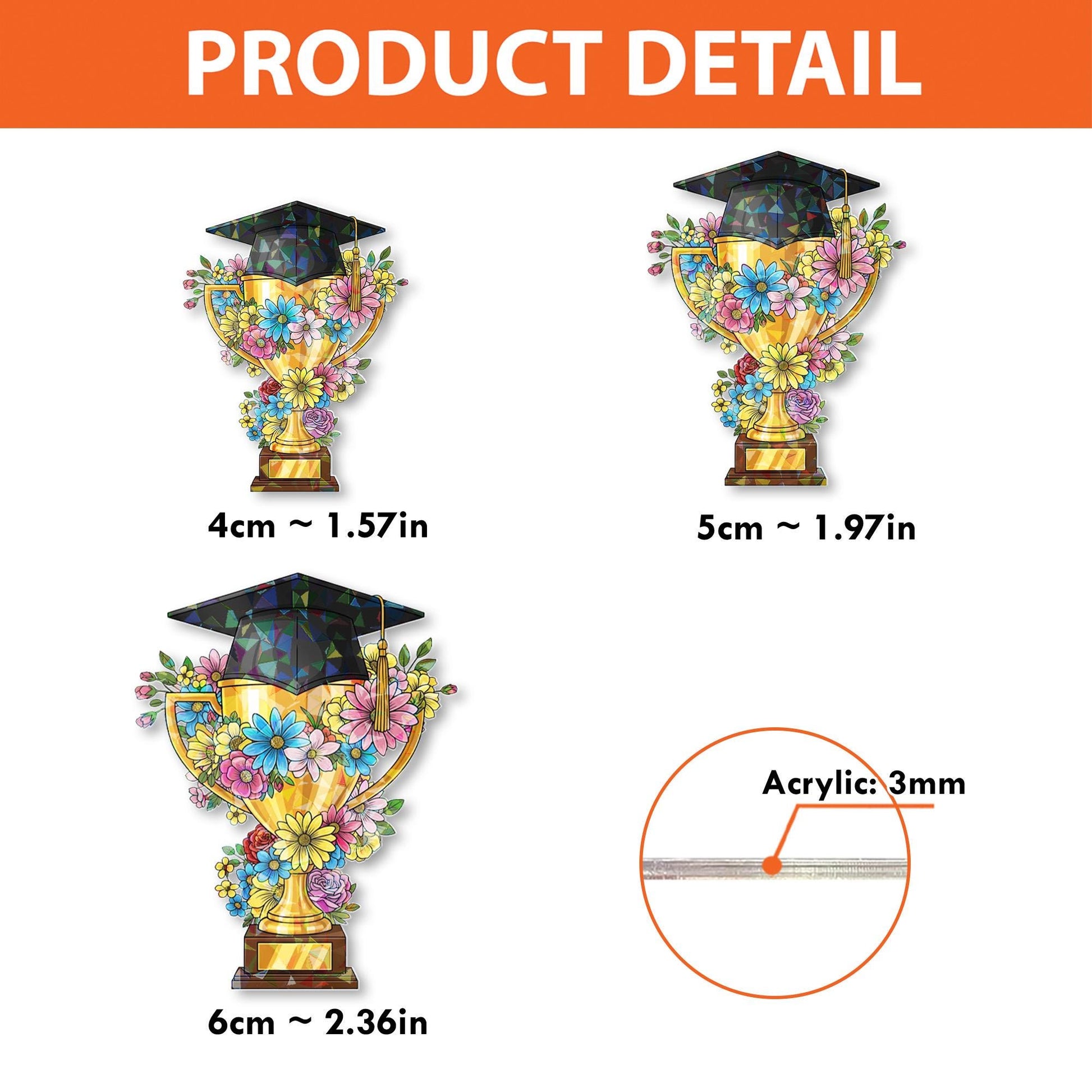 Graduation Trophy Badge Reel – Teacher or Grad ID Holder – Floral Cap Clip – End of Year Gift – Academic Award Lanyard
