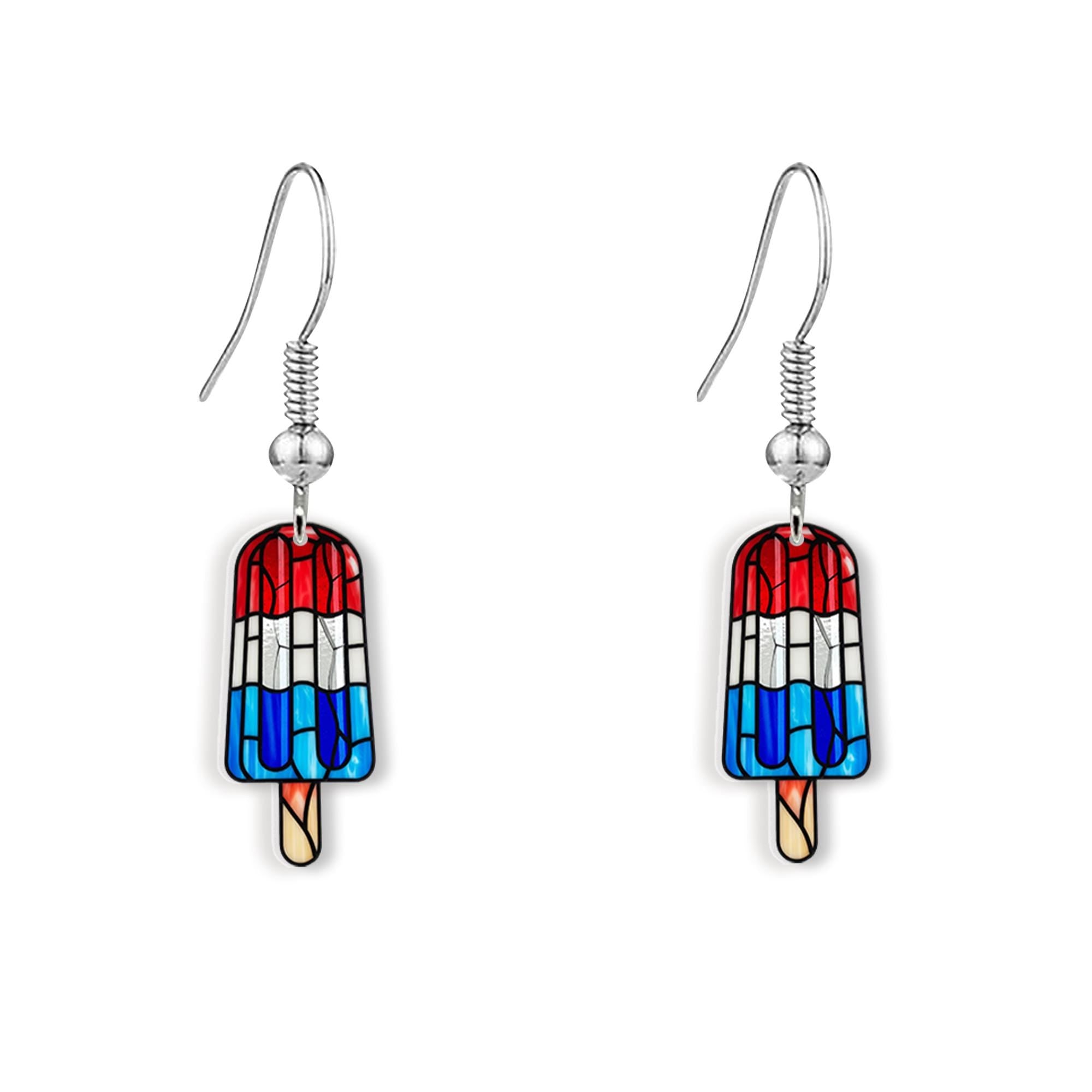 Patriotic Popsicle Earrings, Red White Blue Jewelry, 4th of July Accessories, USA Flag Earrings, Summer Fun Gift, American Pride