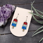 Patriotic Popsicle Earrings, Red White Blue Jewelry, 4th of July Accessories, USA Flag Earrings, Summer Fun Gift, American Pride