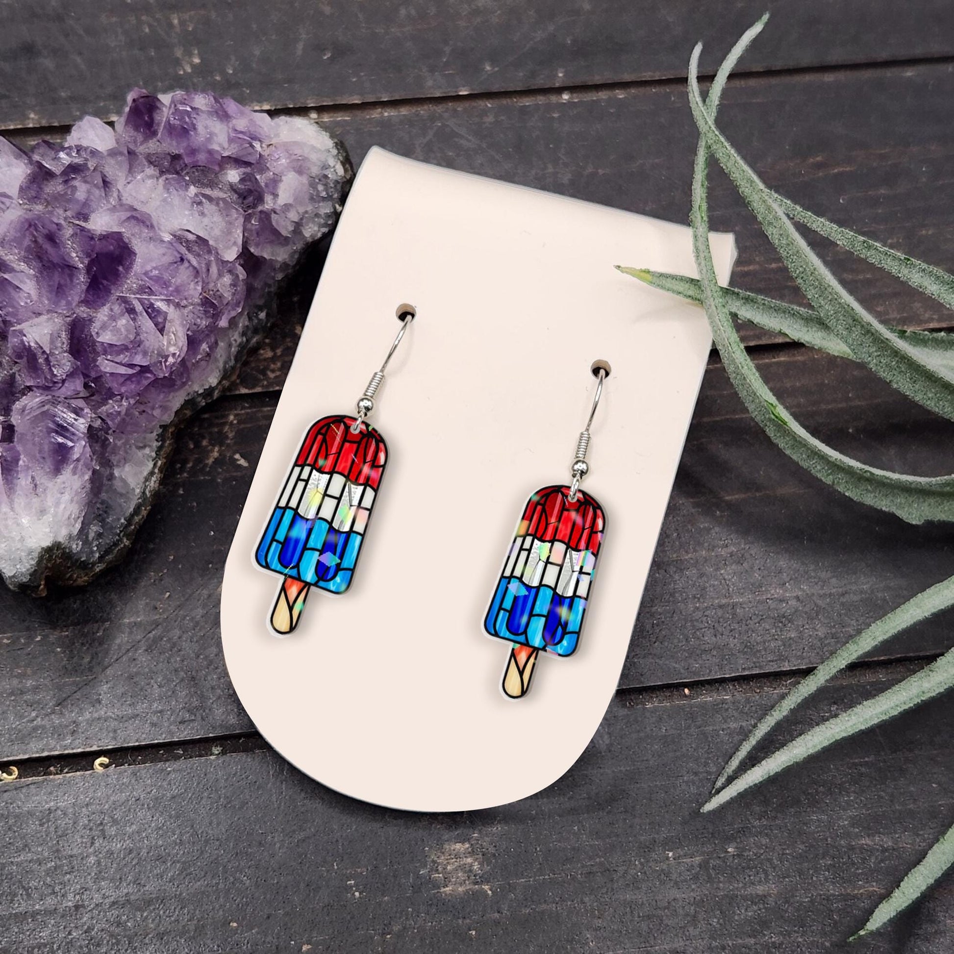Patriotic Popsicle Earrings, Red White Blue Jewelry, 4th of July Accessories, USA Flag Earrings, Summer Fun Gift, American Pride