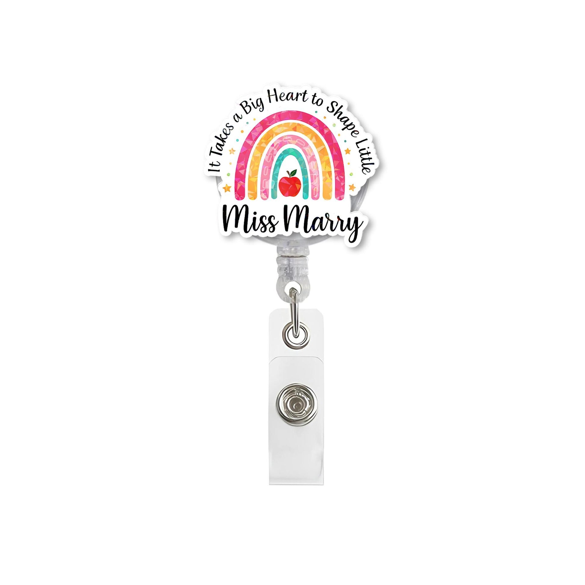 Rainbow Teacher Badge Reel – Personalized Name ID Holder – Big Heart Little Minds Clip – Cute Preschool Teacher Gift