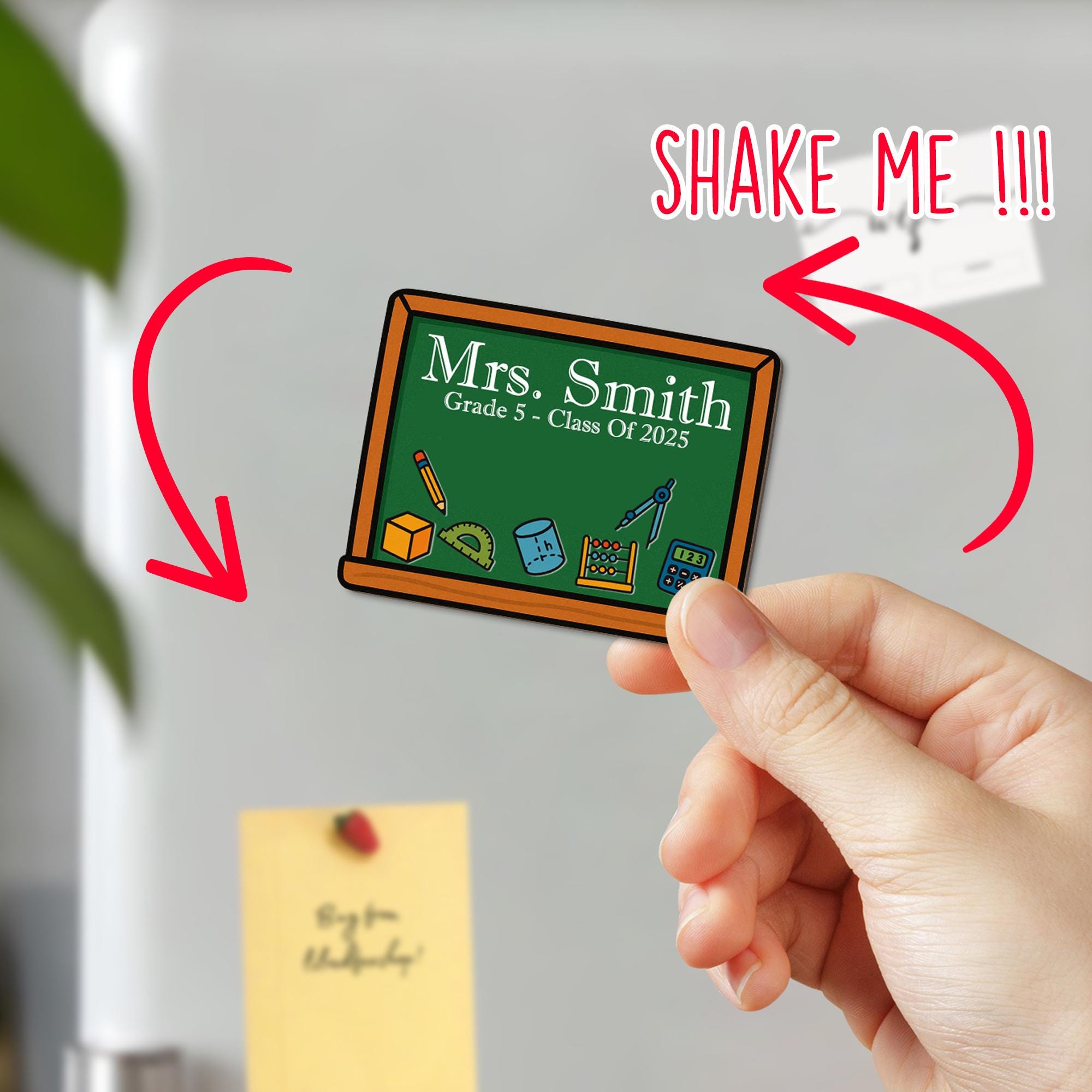 Custom Math Teacher Shaker Magnet – Math & Classroom Icons on Chalkboard with Name, Class of 2025, Fun Back to School Gift, Educators Gift