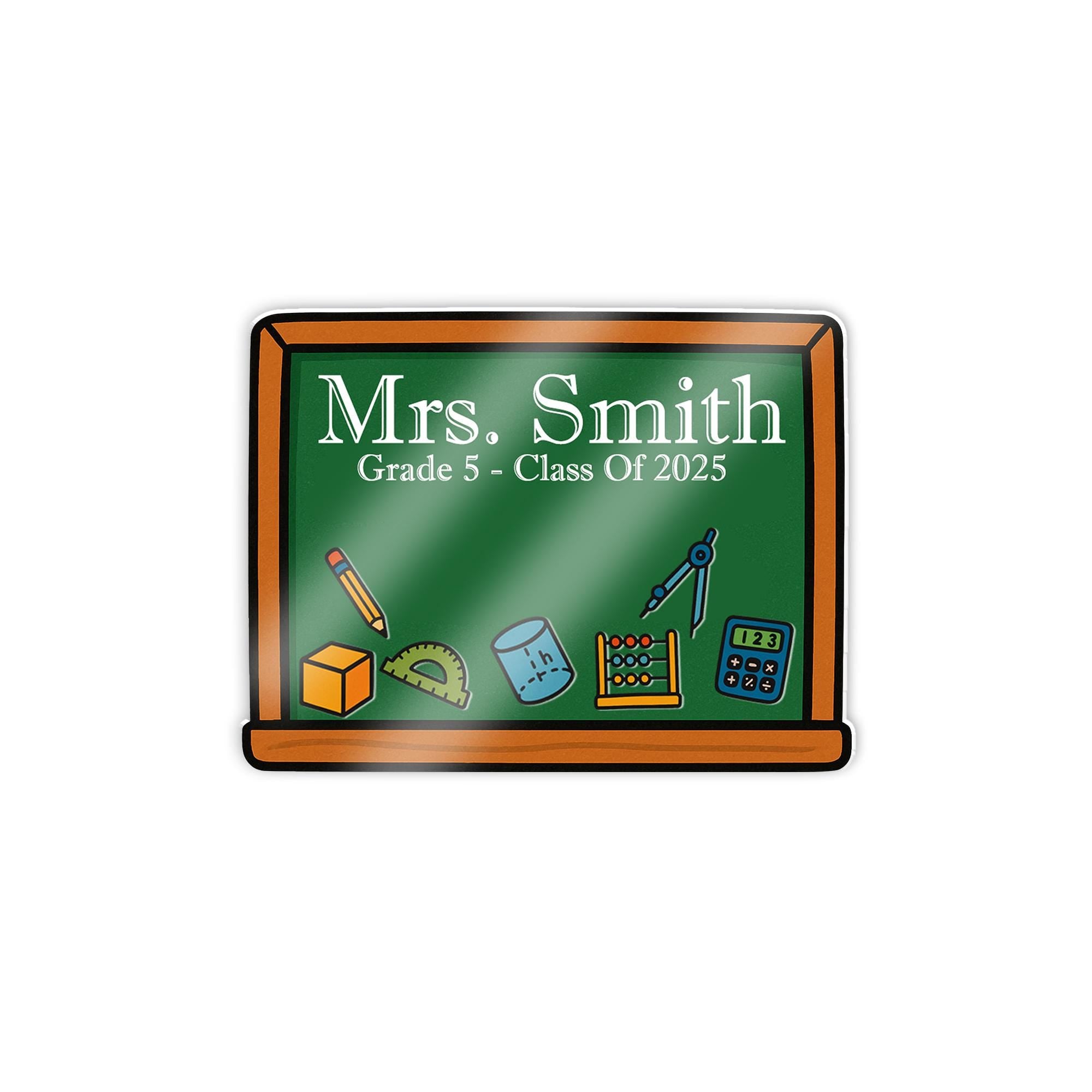 Custom Math Teacher Shaker Magnet – Math & Classroom Icons on Chalkboard with Name, Class of 2025, Fun Back to School Gift, Educators Gift