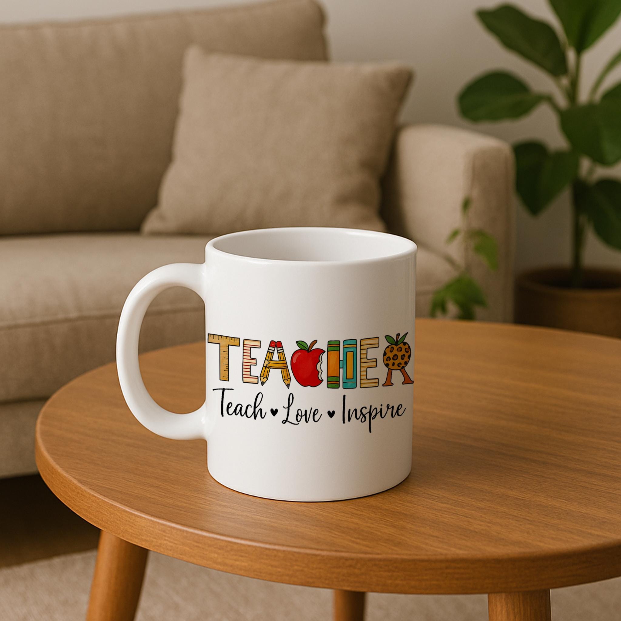 Teach Love Inspire Teacher Mug – Cute Black Coffee Cup for Educators – Teacher Appreciation Gift – School Staff Holiday Mug