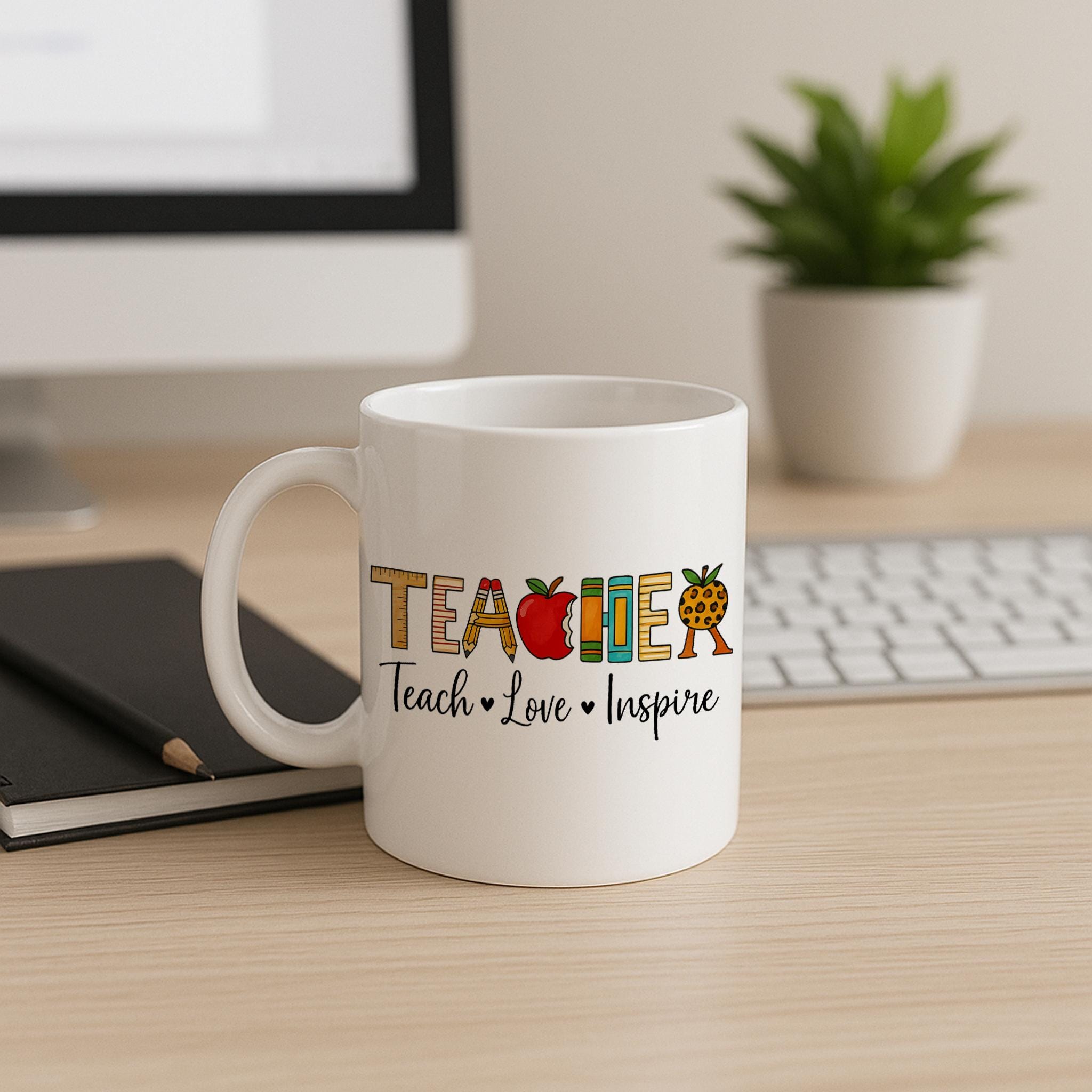 Teach Love Inspire Teacher Mug – Cute Black Coffee Cup for Educators – Teacher Appreciation Gift – School Staff Holiday Mug