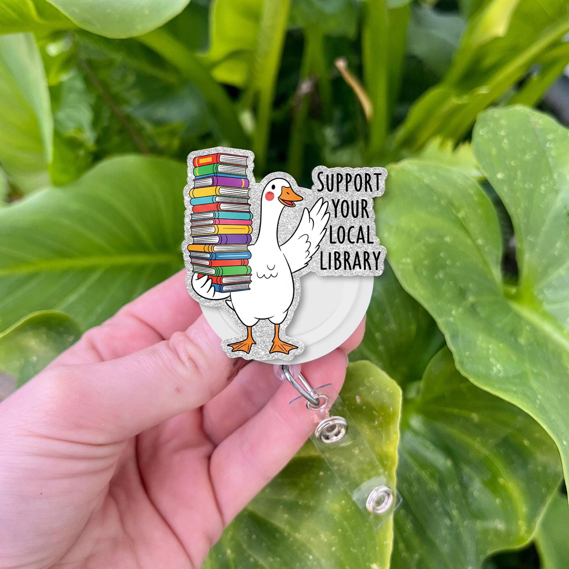 Support Your Local Library Goose Badge Reel – Funny Librarian Book ID Holder – Cute Bookish Gift for Teachers, Readers, Library Staff
