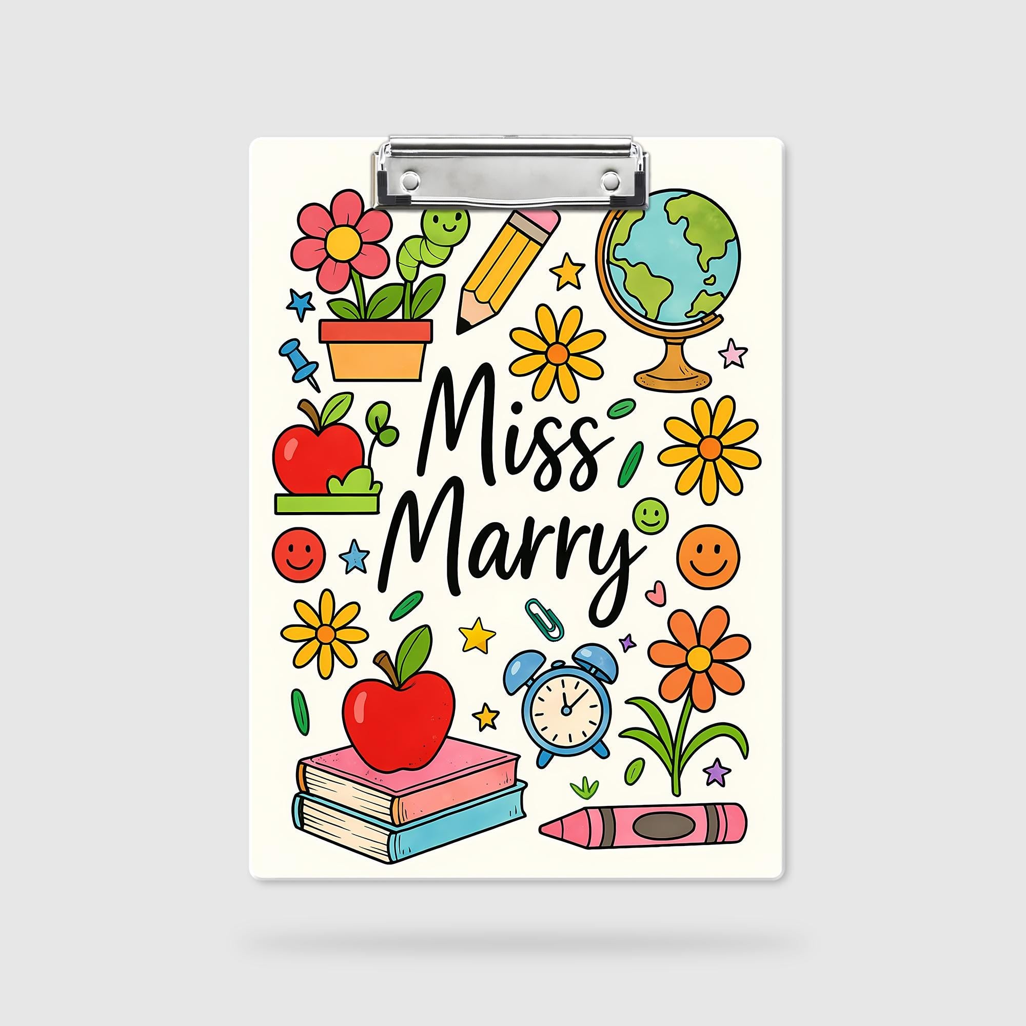 Custom Teacher Clipboard – Personalized Classroom Supply Design – Cute Name Clipboard for Miss Marry – School Desk Gift for Educators