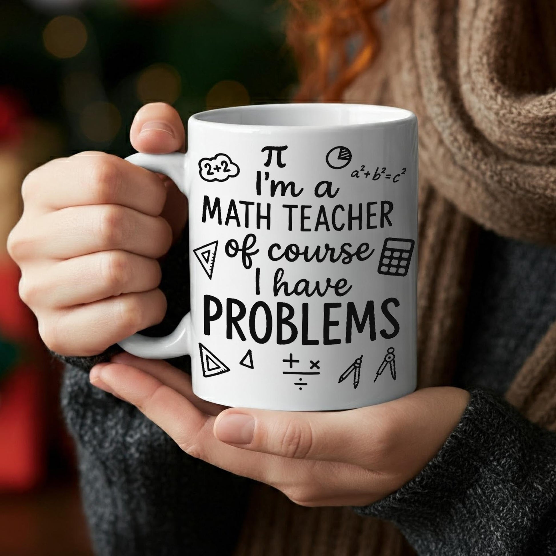 Funny Math Teacher Mug – I Have Problems Quote – Black Coffee Cup with Math Symbols – Gift for Educators and STEM Instructors