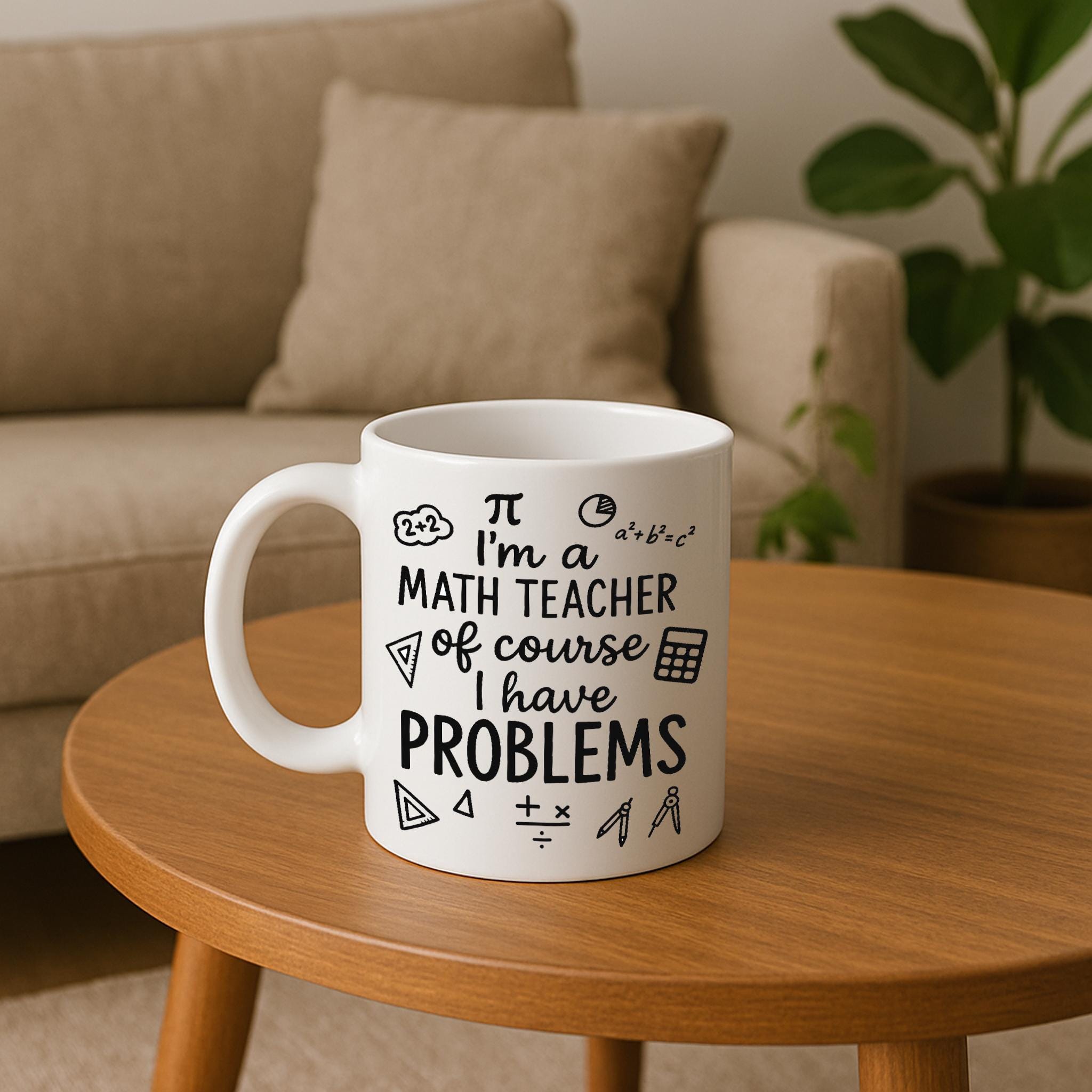 Funny Math Teacher Mug – I Have Problems Quote – Black Coffee Cup with Math Symbols – Gift for Educators and STEM Instructors