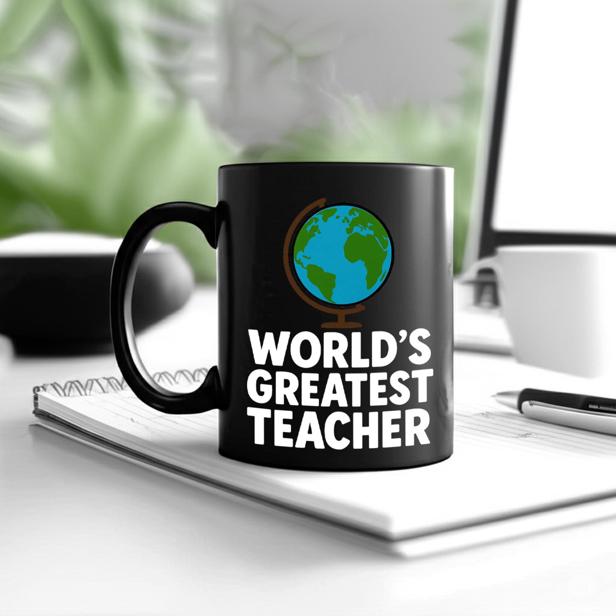 World's Greatest Teacher Mug | Back to School Coffee Cup | Teacher Appreciation Gift | Globe Teacher Mug | Educator Office Gift