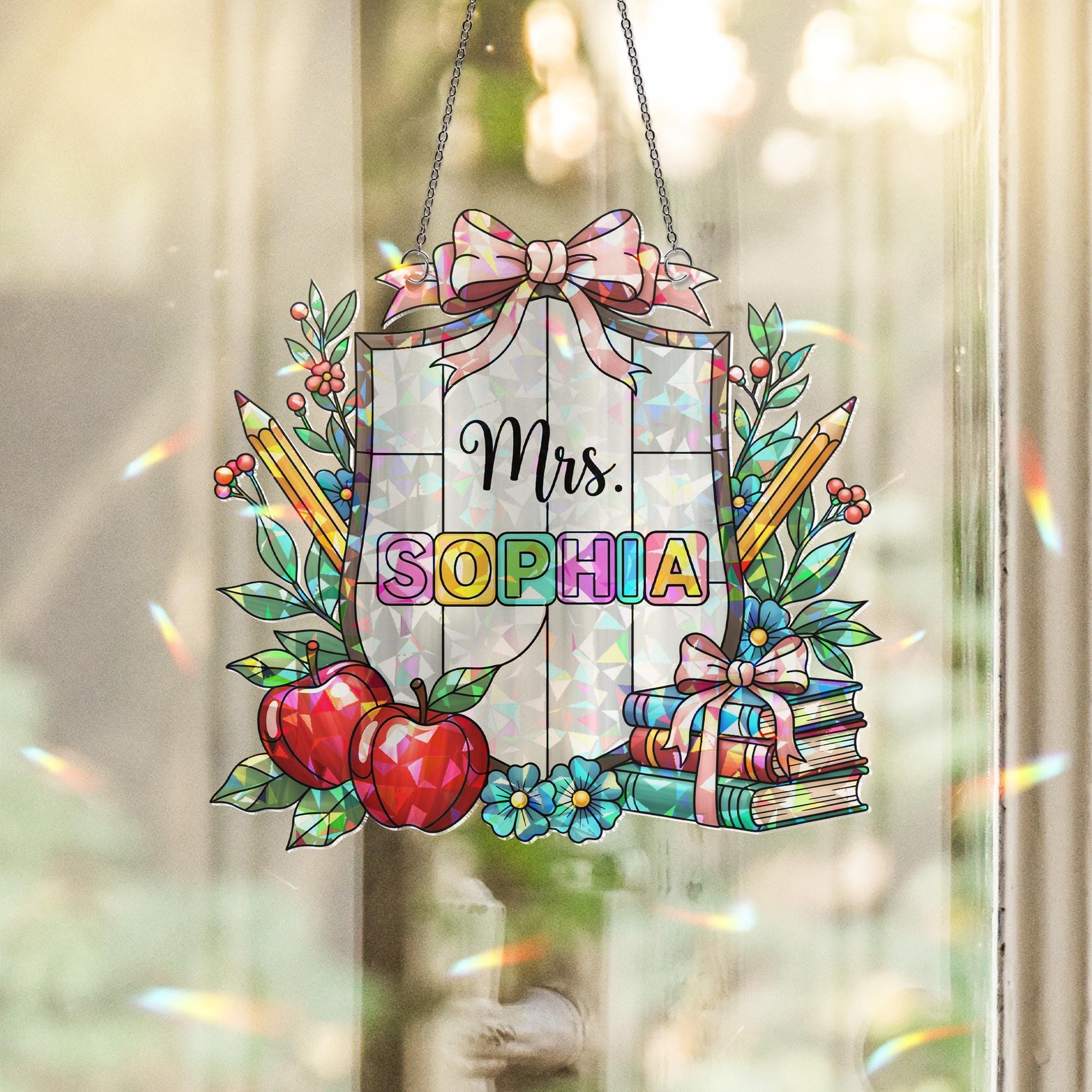 Custom Teacher Name Acrylic Window Hanging | Back to School Classroom Decor | Personalized Teacher Gift | Teacher Sign