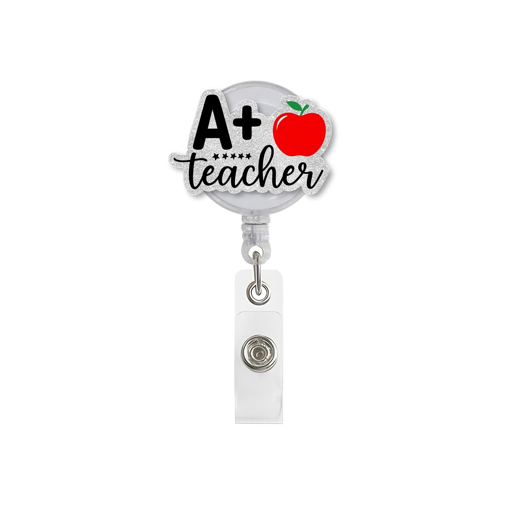 A+ Teacher Badge Reel | Cute Teacher ID Holder | Apple Teacher Gift | Back to School Teacher Accessory | Classroom Name Badge Clip
