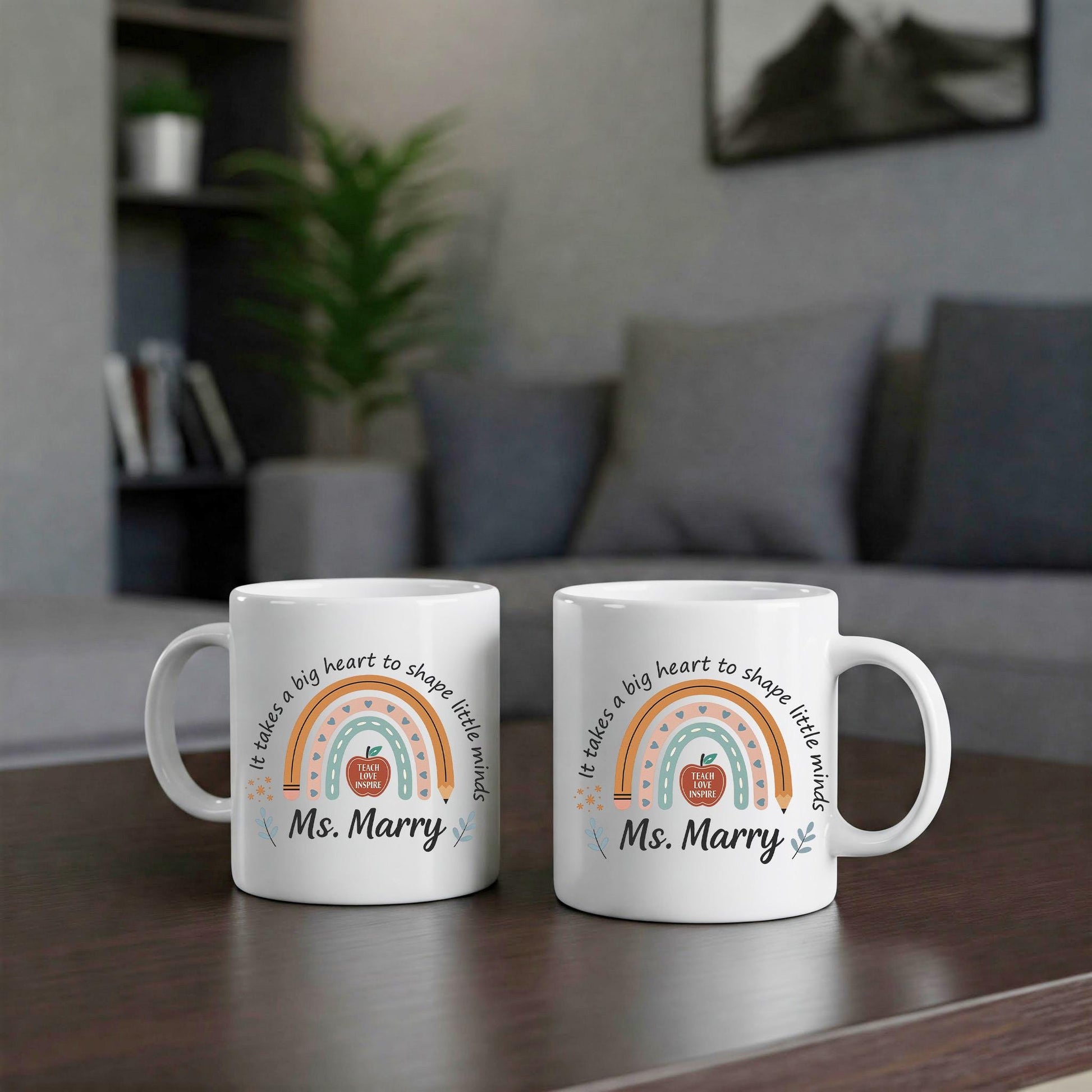 Custom Teacher Name Mug | Back to School Gift for Teacher | Personalized Rainbow Coffee Cup | Teacher Appreciation Gift