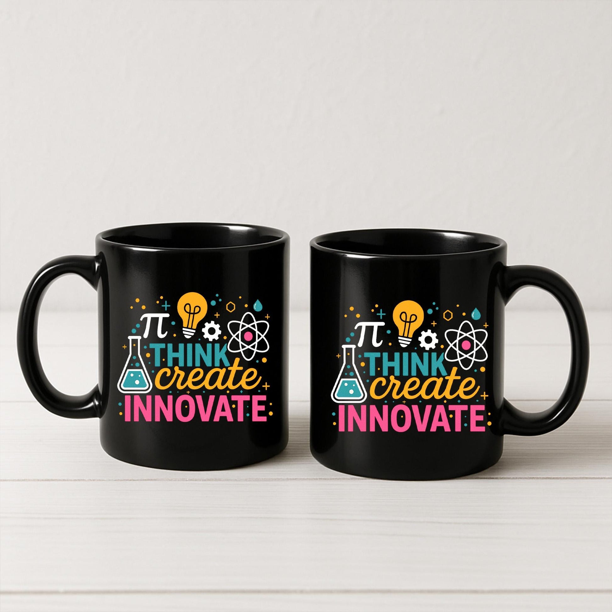 Think Create Innovate Teacher Mug | STEM Science Math Mug | Back to School Gift for Teachers | Inspirational Classroom Coffee Cup