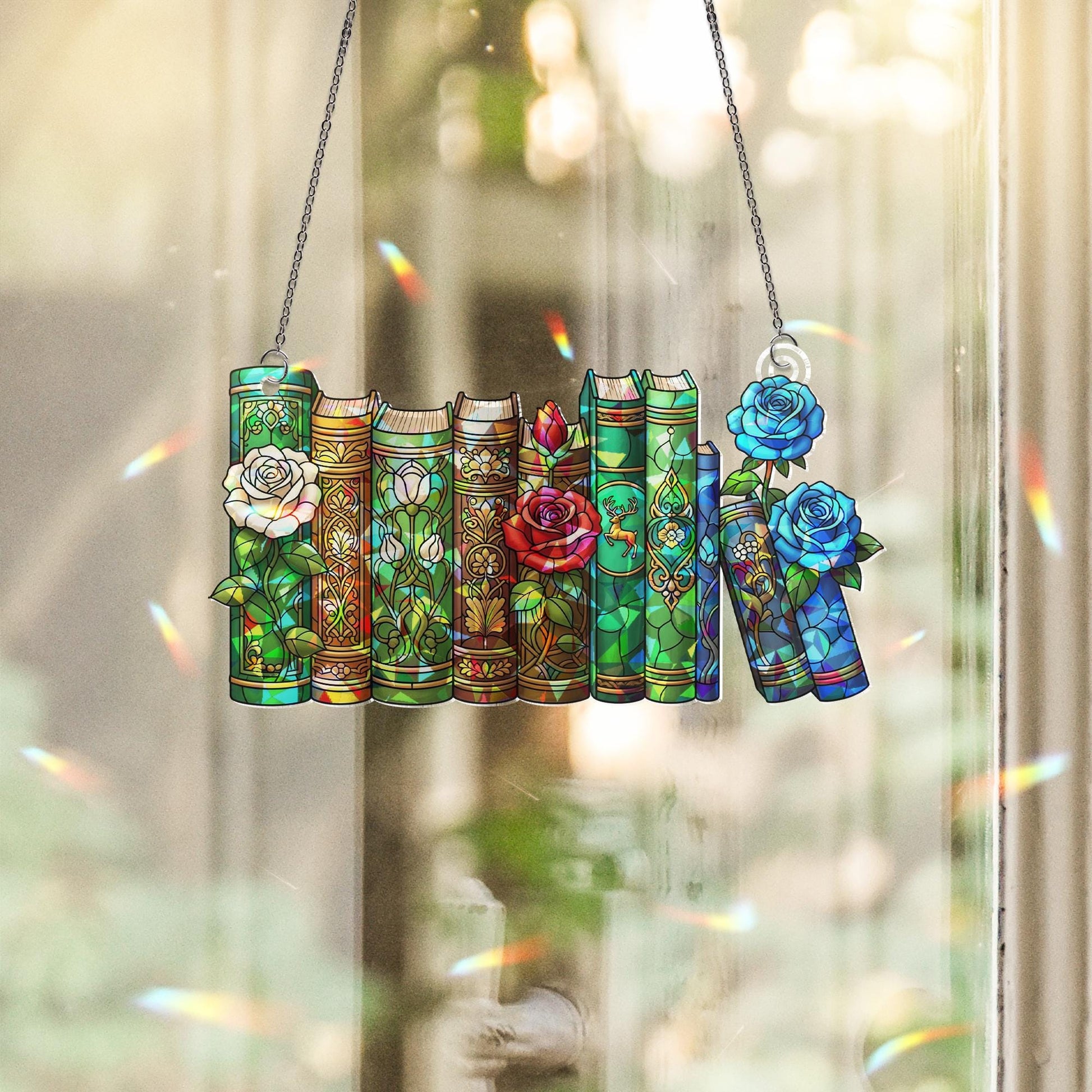 Colorful Books Acrylic Window Hanging | Back to School Classroom Decor | Book Lover Gift | Teacher Library Shelf Decoration