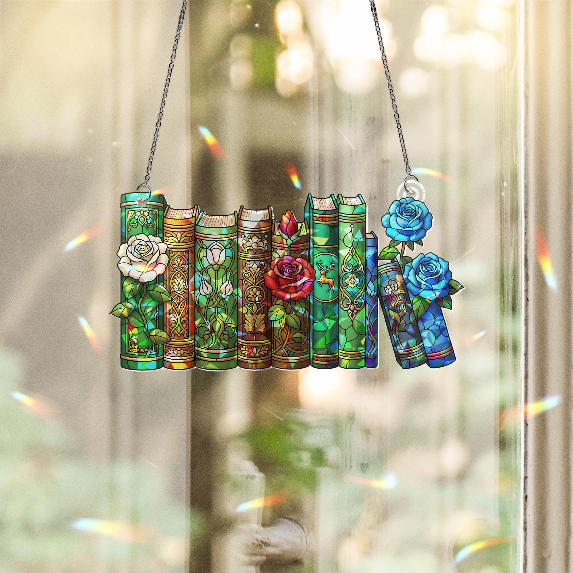 Colorful Books Acrylic Window Hanging | Back to School Classroom Decor | Book Lover Gift | Teacher Library Shelf Decoration