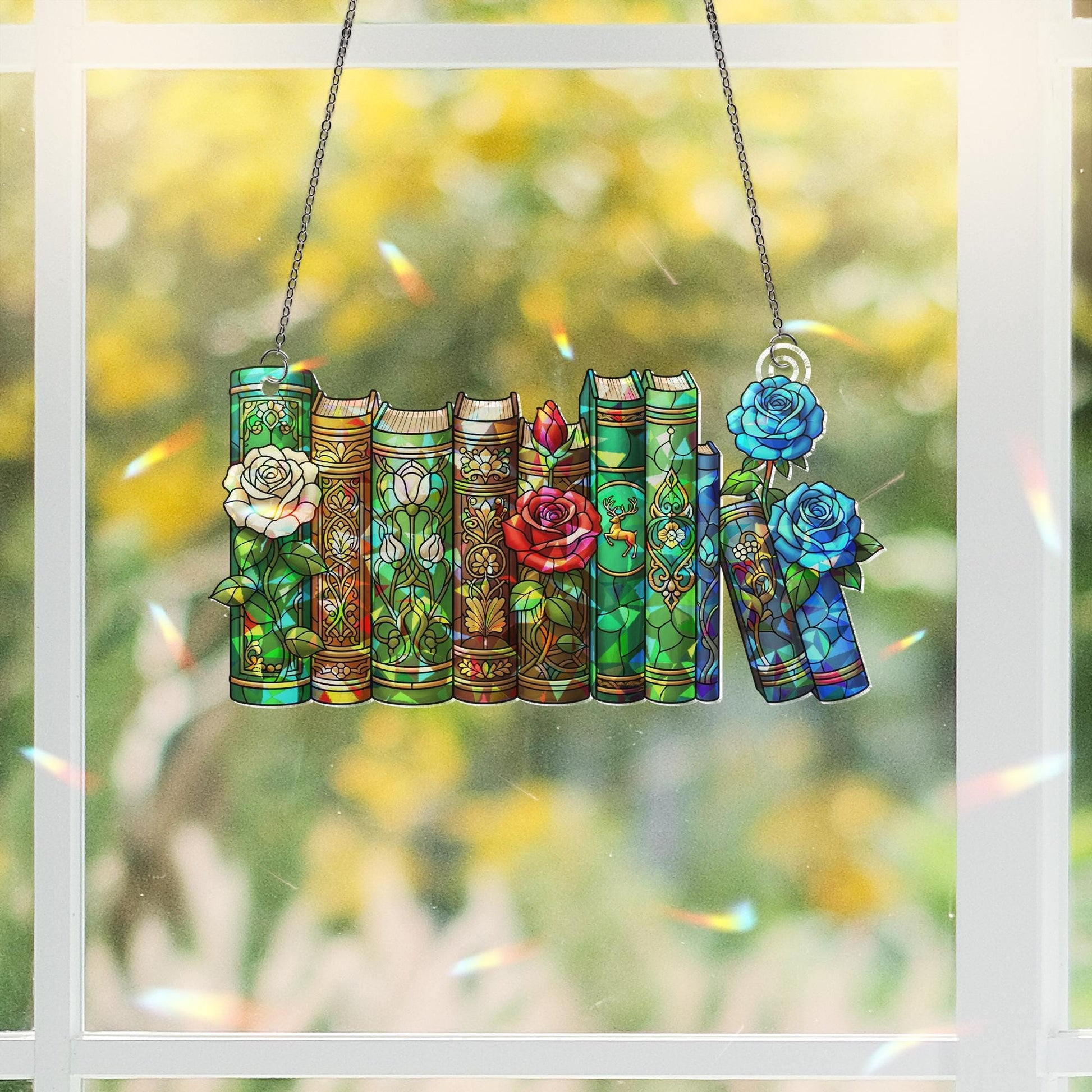 Colorful Books Acrylic Window Hanging | Back to School Classroom Decor | Book Lover Gift | Teacher Library Shelf Decoration