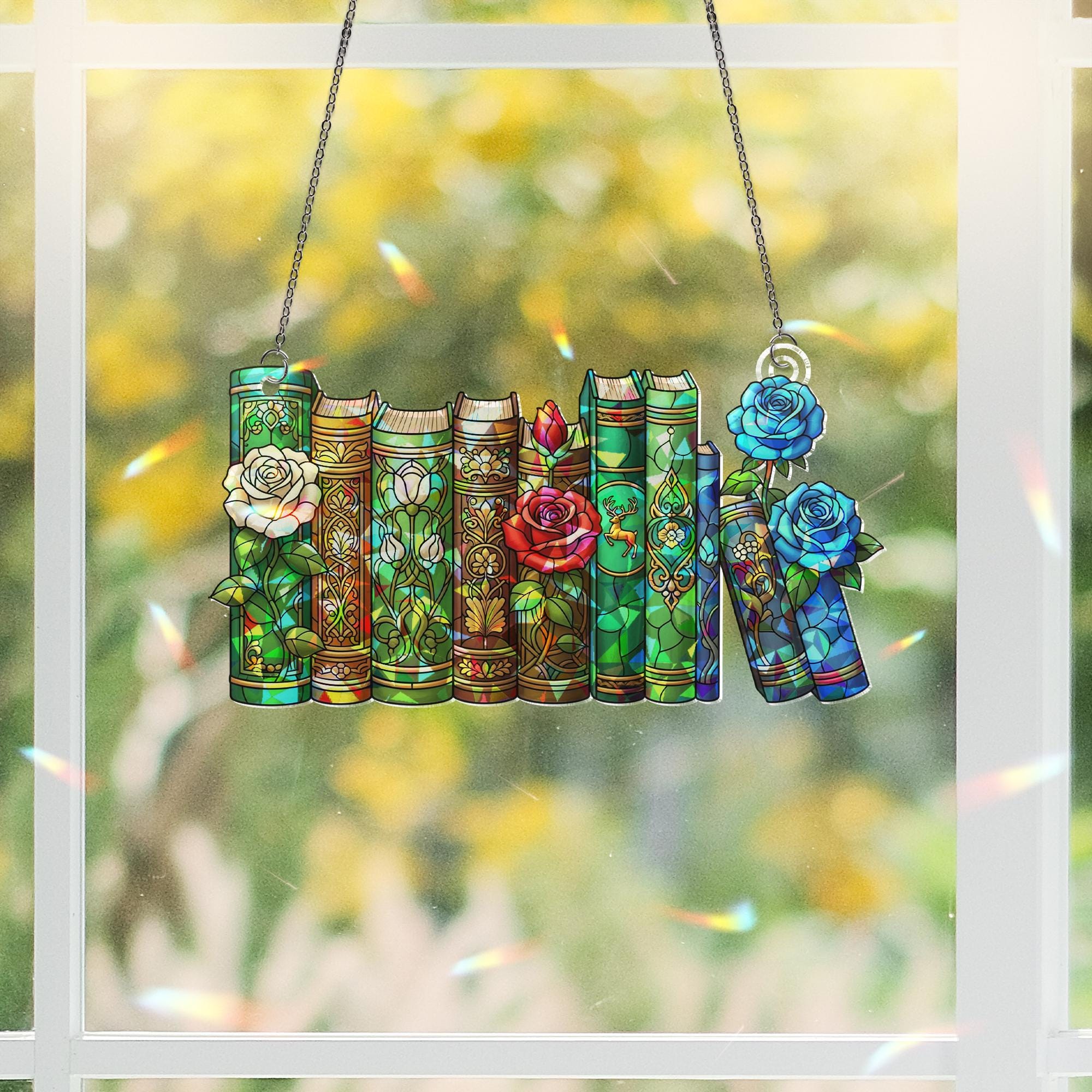 Colorful Books Acrylic Window Hanging | Back to School Classroom Decor | Book Lover Gift | Teacher Library Shelf Decoration