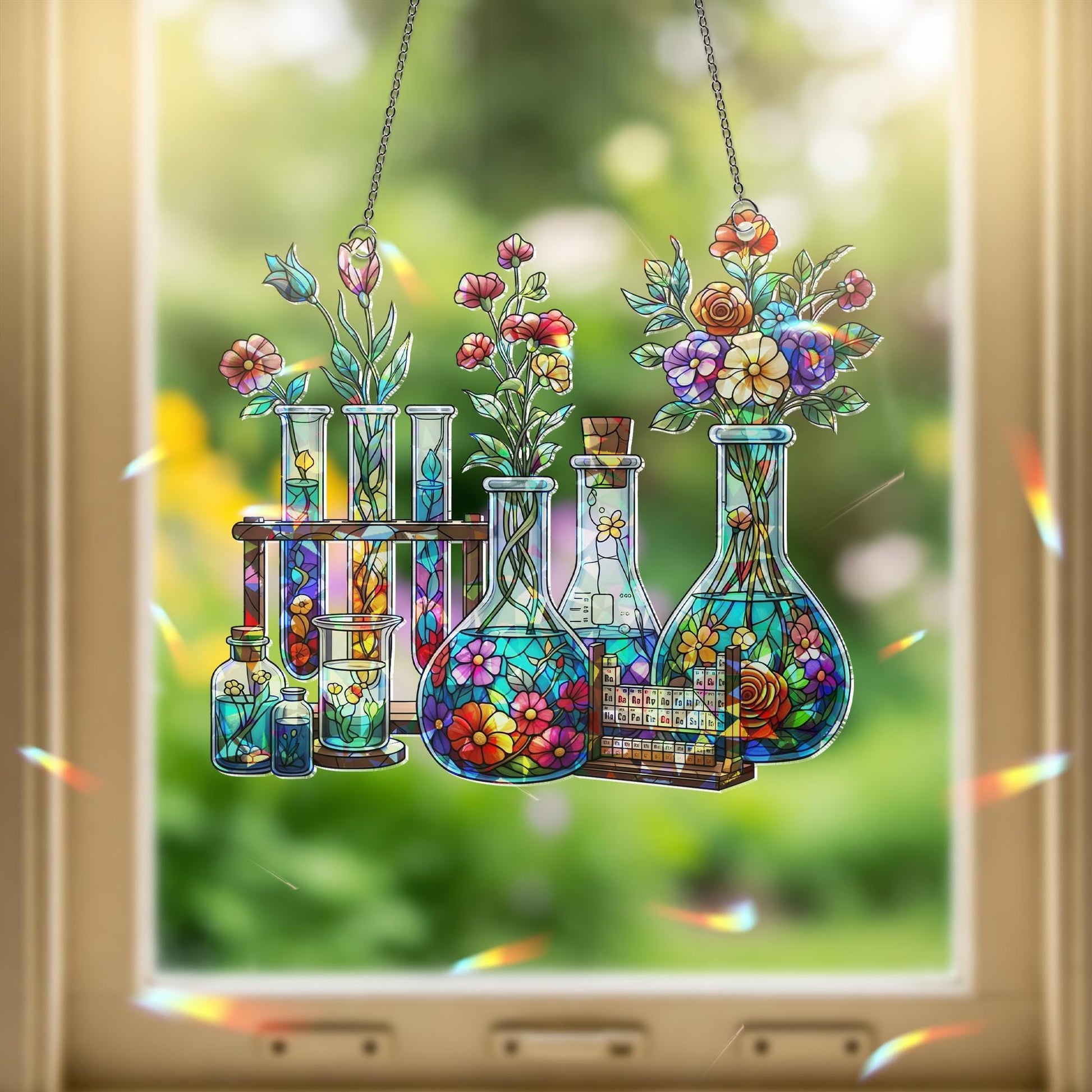 Science Classroom Acrylic Window Hanging | Chemistry Teacher Decor | Lab Glassware Art | Back to School STEM Gift for Teachers