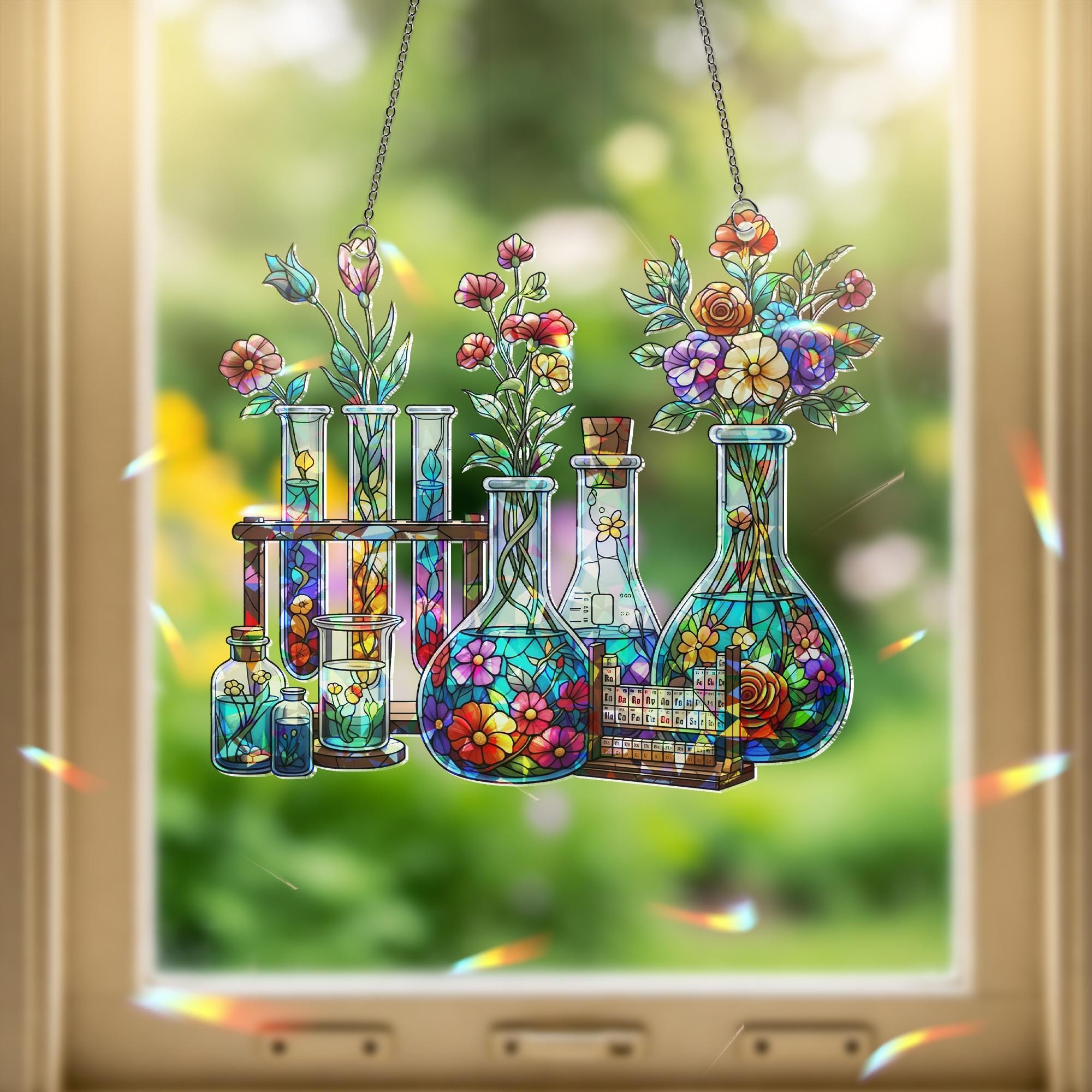 Science Classroom Acrylic Window Hanging | Chemistry Teacher Decor | Lab Glassware Art | Back to School STEM Gift for Teachers