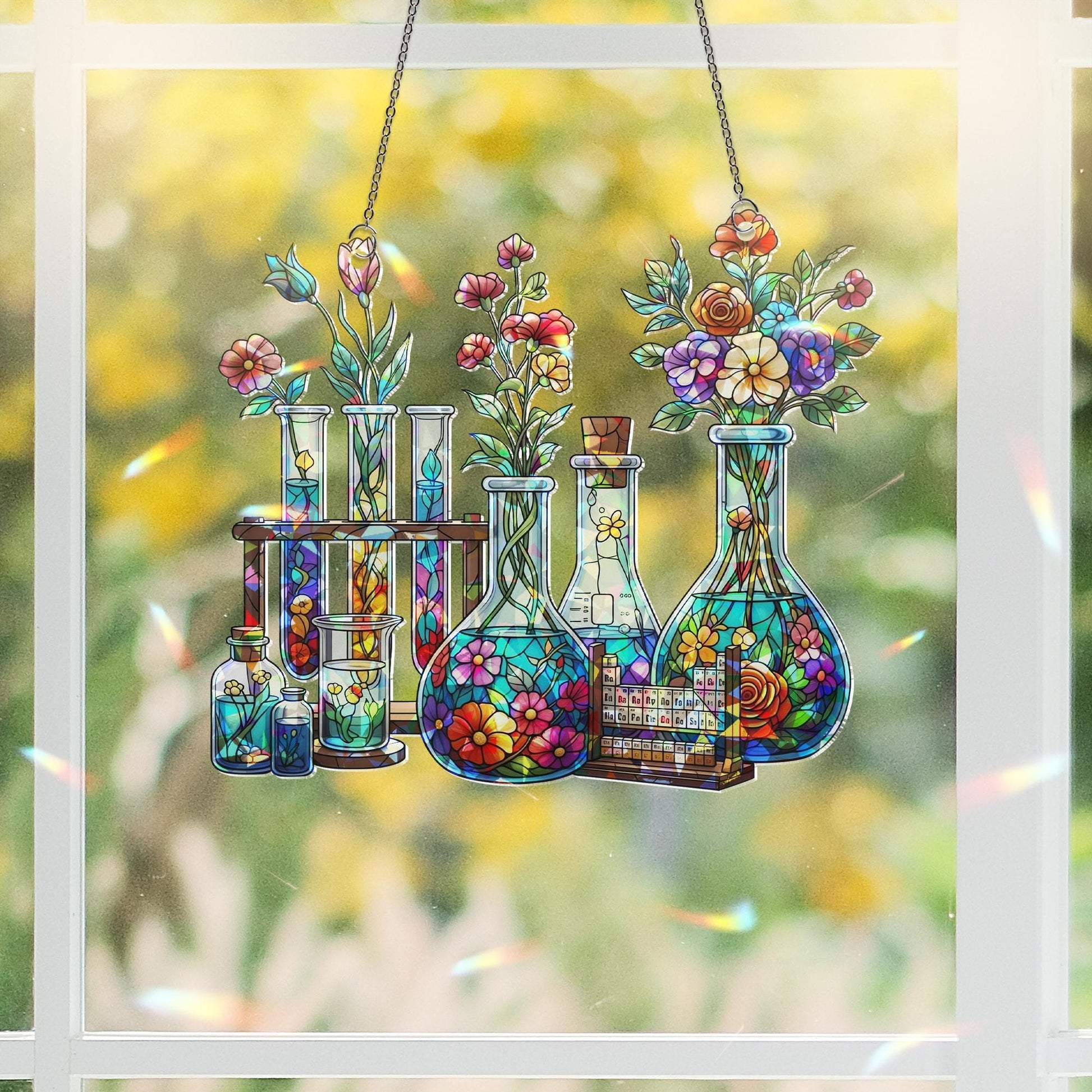 Science Classroom Acrylic Window Hanging | Chemistry Teacher Decor | Lab Glassware Art | Back to School STEM Gift for Teachers