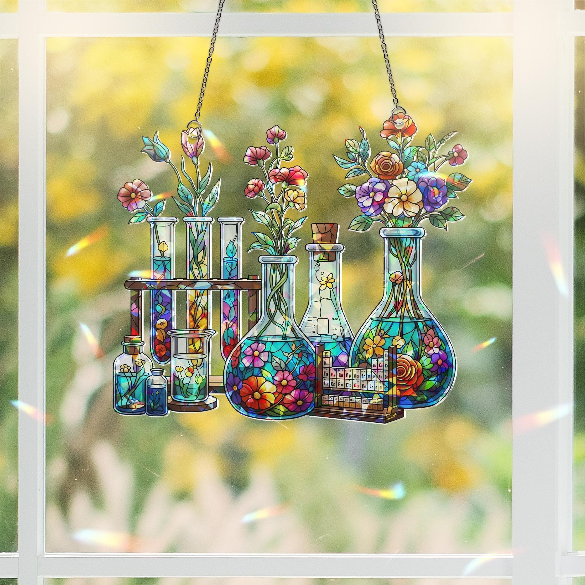 Science Classroom Acrylic Window Hanging | Chemistry Teacher Decor | Lab Glassware Art | Back to School STEM Gift for Teachers