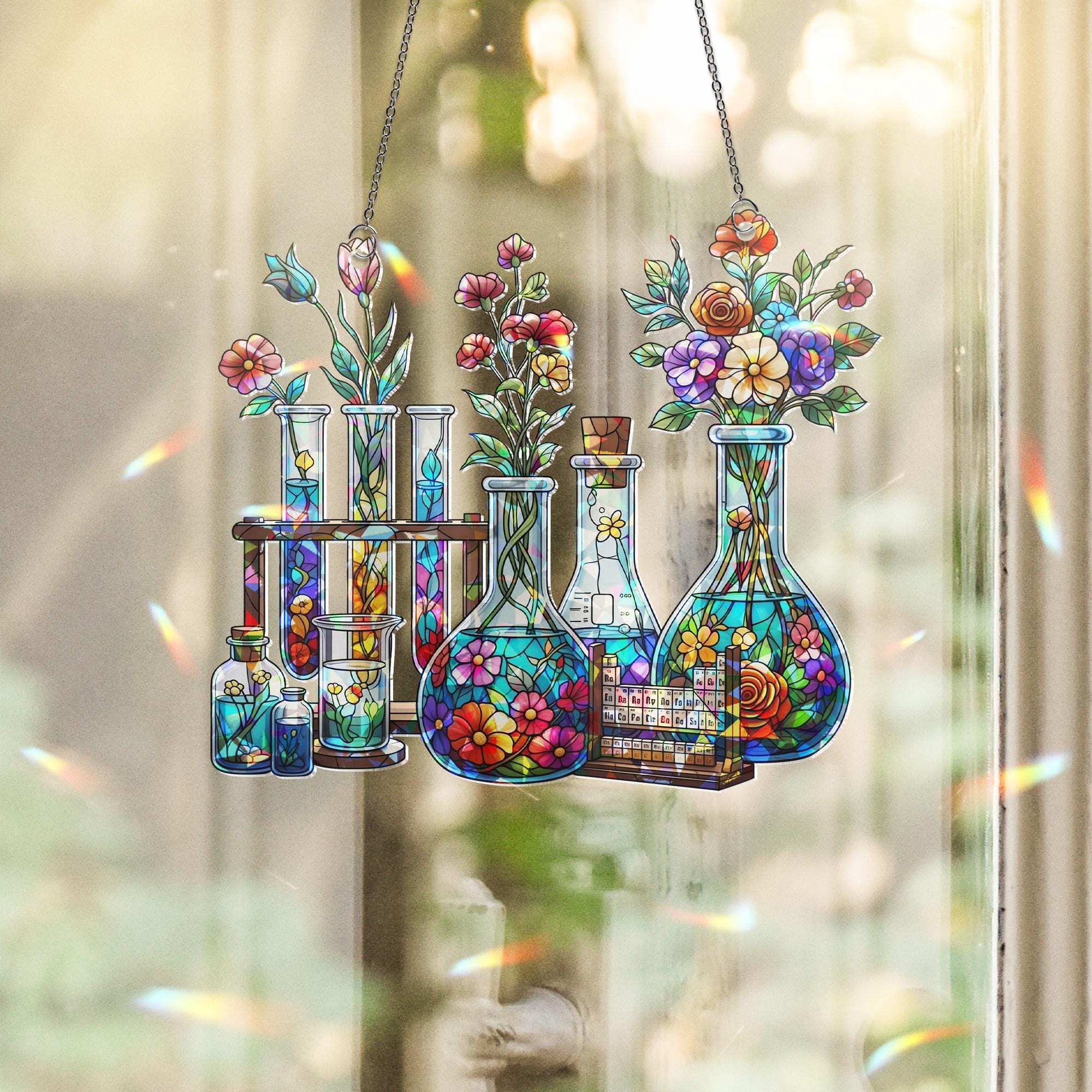 Science Classroom Acrylic Window Hanging | Chemistry Teacher Decor | Lab Glassware Art | Back to School STEM Gift for Teachers