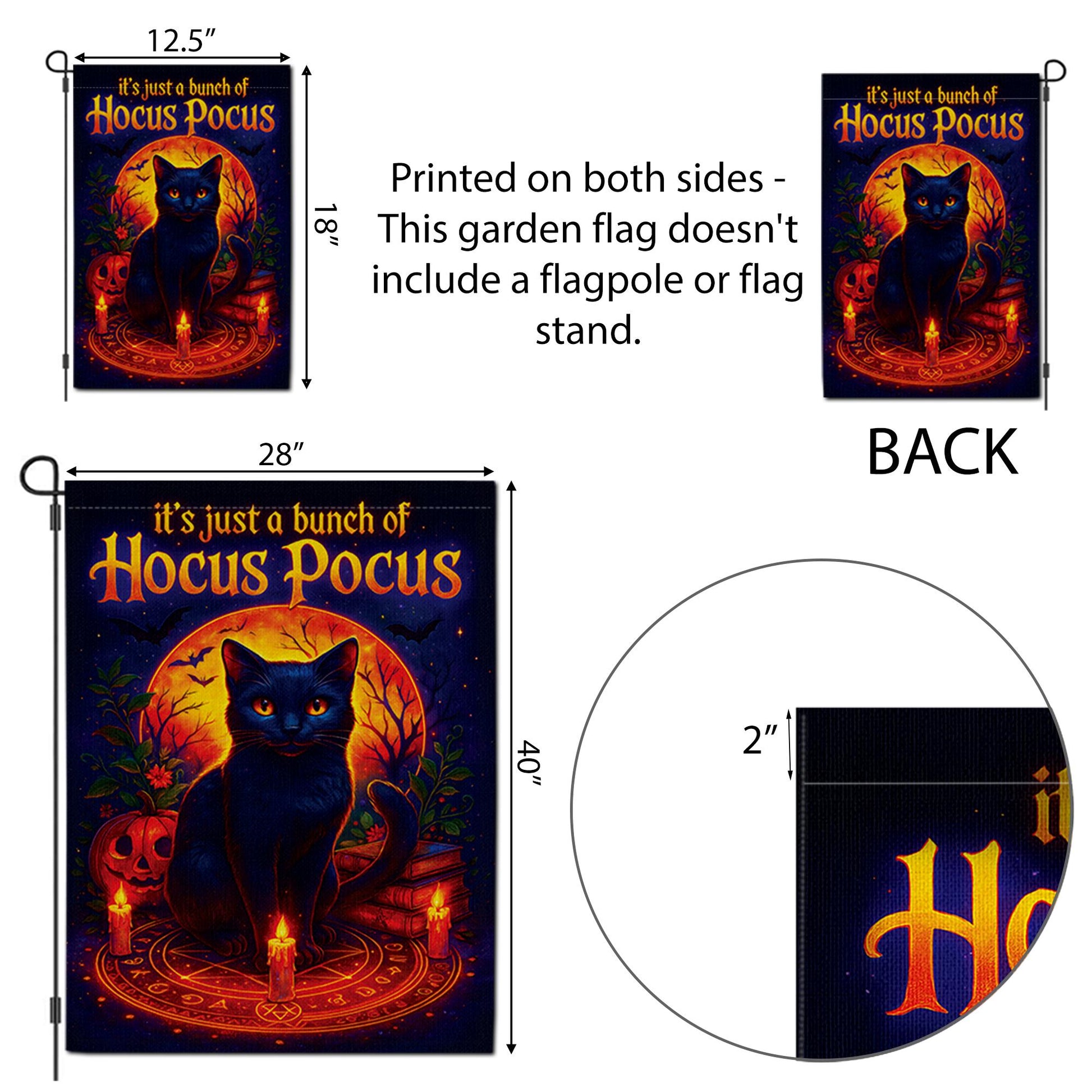 Hocus Pocus Garden Flag, Black Cat Halloween Decor, Thackery Binx Witchy Yard Art, Spooky Outdoor Banner, Just a Bunch of Hocus Pocus