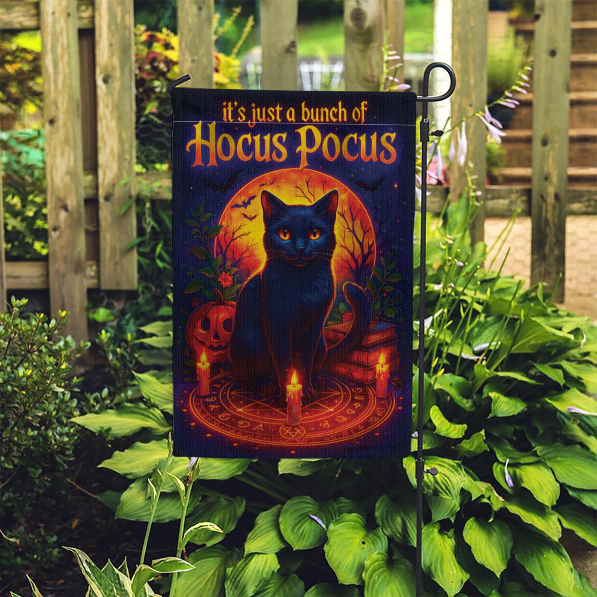 Hocus Pocus Garden Flag, Black Cat Halloween Decor, Thackery Binx Witchy Yard Art, Spooky Outdoor Banner, Just a Bunch of Hocus Pocus