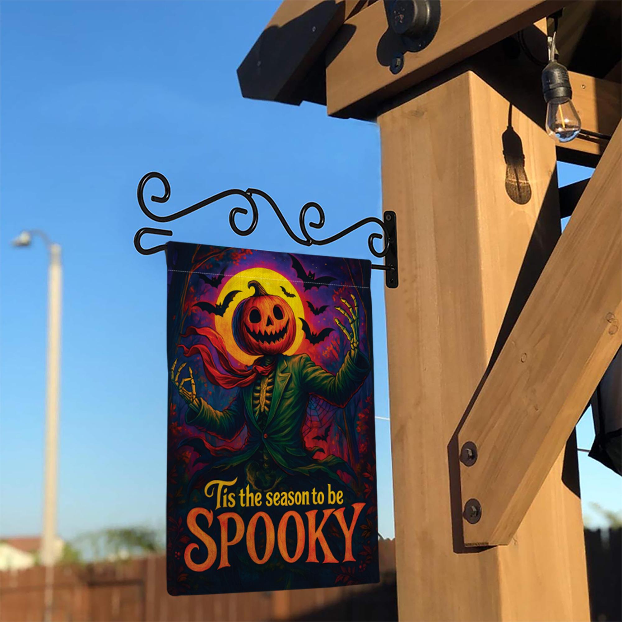 Spooky Halloween Garden Flag, Tis The Season To Be Spooky, Pumpkin Head Scarecrow Decor, Vintage Outdoor Yard Art, Retro Jack O Lantern
