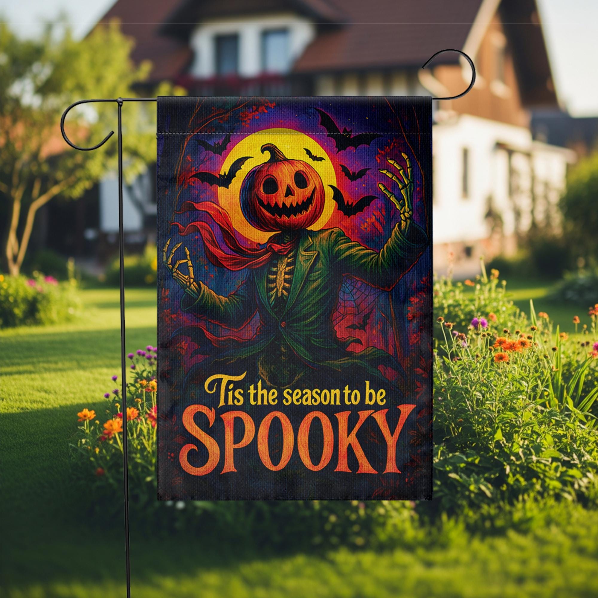Spooky Halloween Garden Flag, Tis The Season To Be Spooky, Pumpkin Head Scarecrow Decor, Vintage Outdoor Yard Art, Retro Jack O Lantern