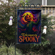 Spooky Halloween Garden Flag, Tis The Season To Be Spooky, Pumpkin Head Scarecrow Decor, Vintage Outdoor Yard Art, Retro Jack O Lantern