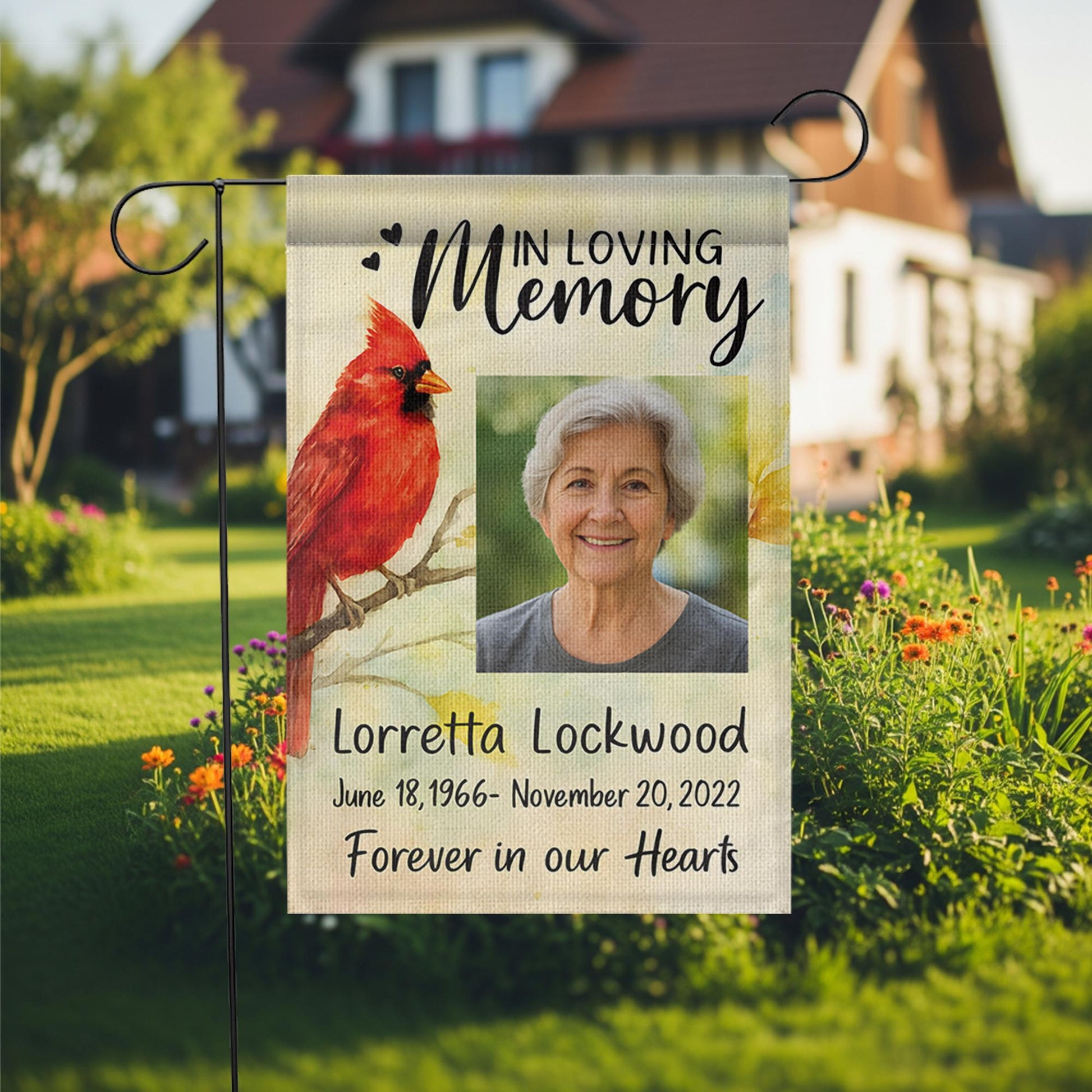 Personalized Cardinal Memorial Garden Flag, Custom Photo Sympathy Gift for Loss of Loved One, Cemetery Decoration, Bereavement Gift