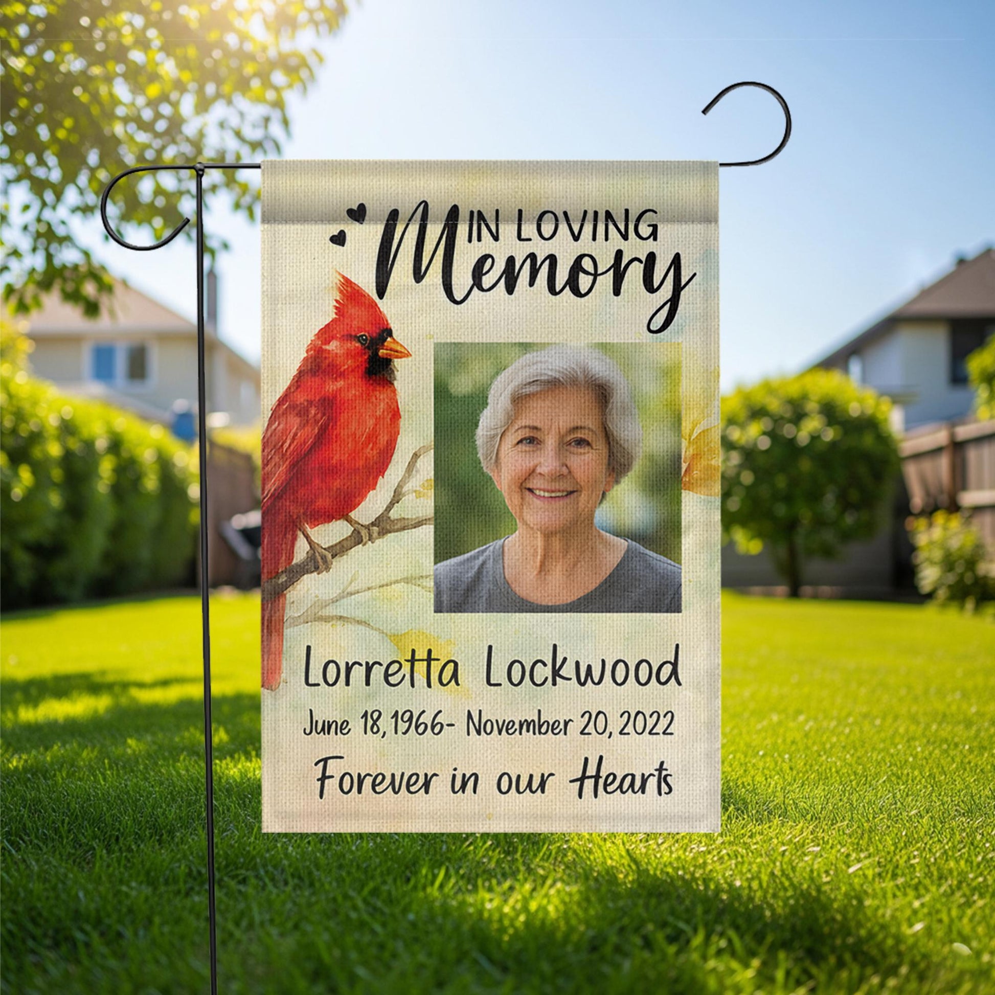 Personalized Cardinal Memorial Garden Flag, Custom Photo Sympathy Gift for Loss of Loved One, Cemetery Decoration, Bereavement Gift