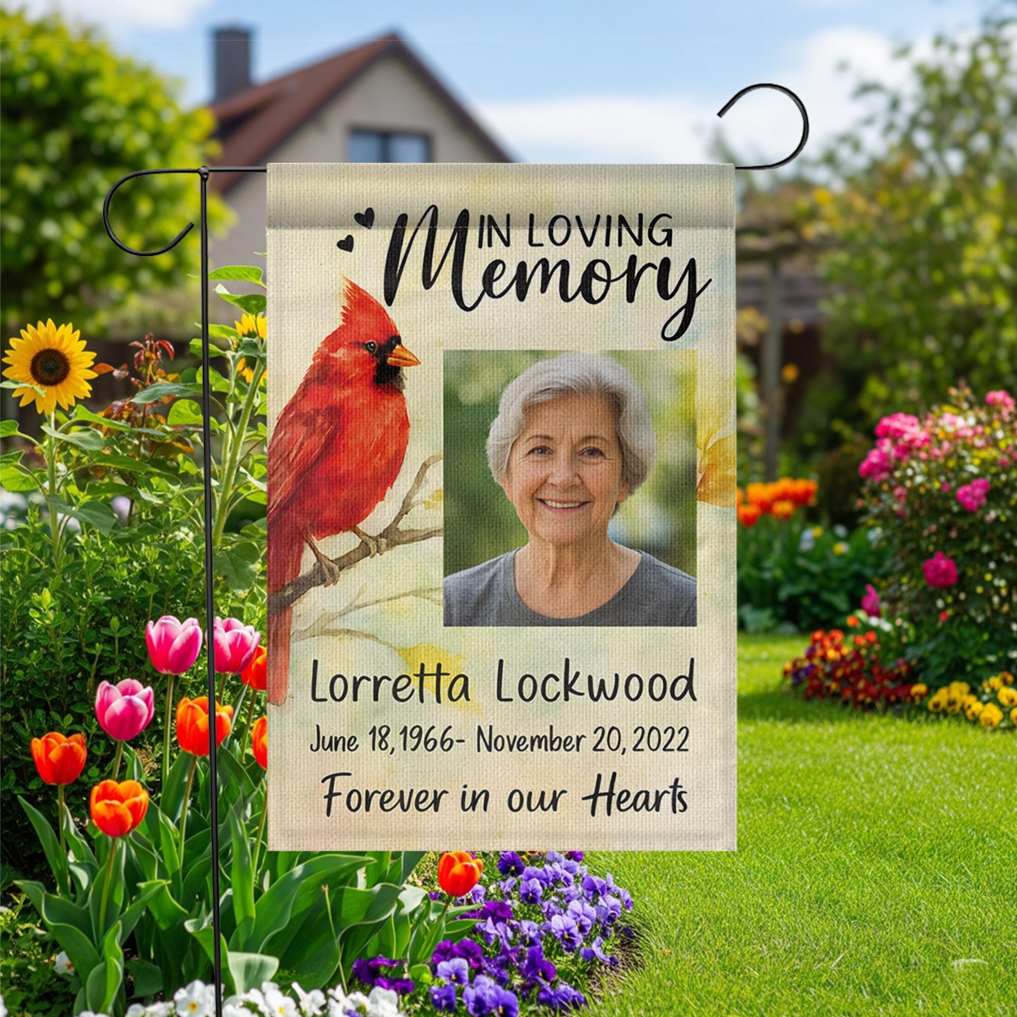 Personalized Cardinal Memorial Garden Flag, Custom Photo Sympathy Gift for Loss of Loved One, Cemetery Decoration, Bereavement Gift