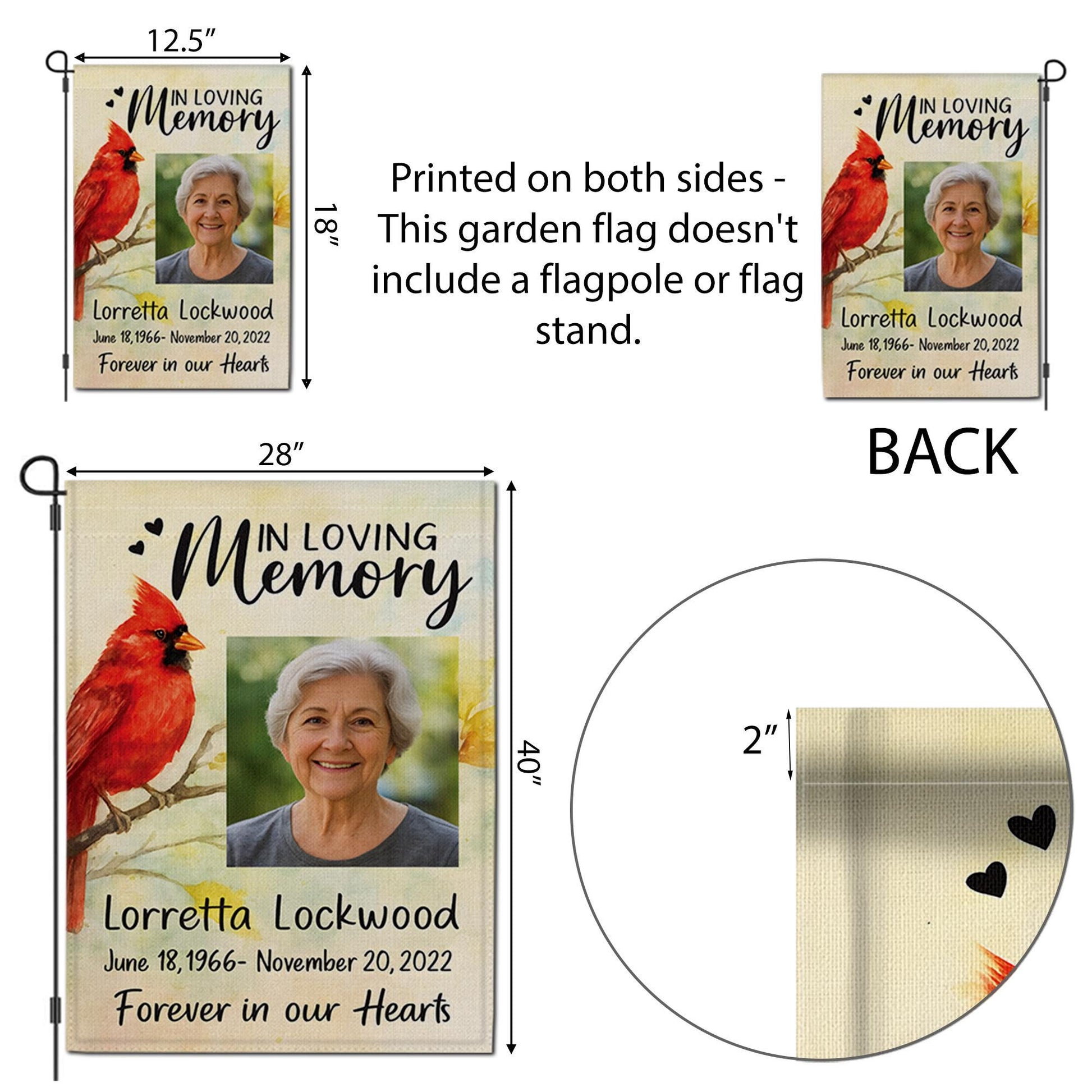 Personalized Cardinal Memorial Garden Flag, Custom Photo Sympathy Gift for Loss of Loved One, Cemetery Decoration, Bereavement Gift