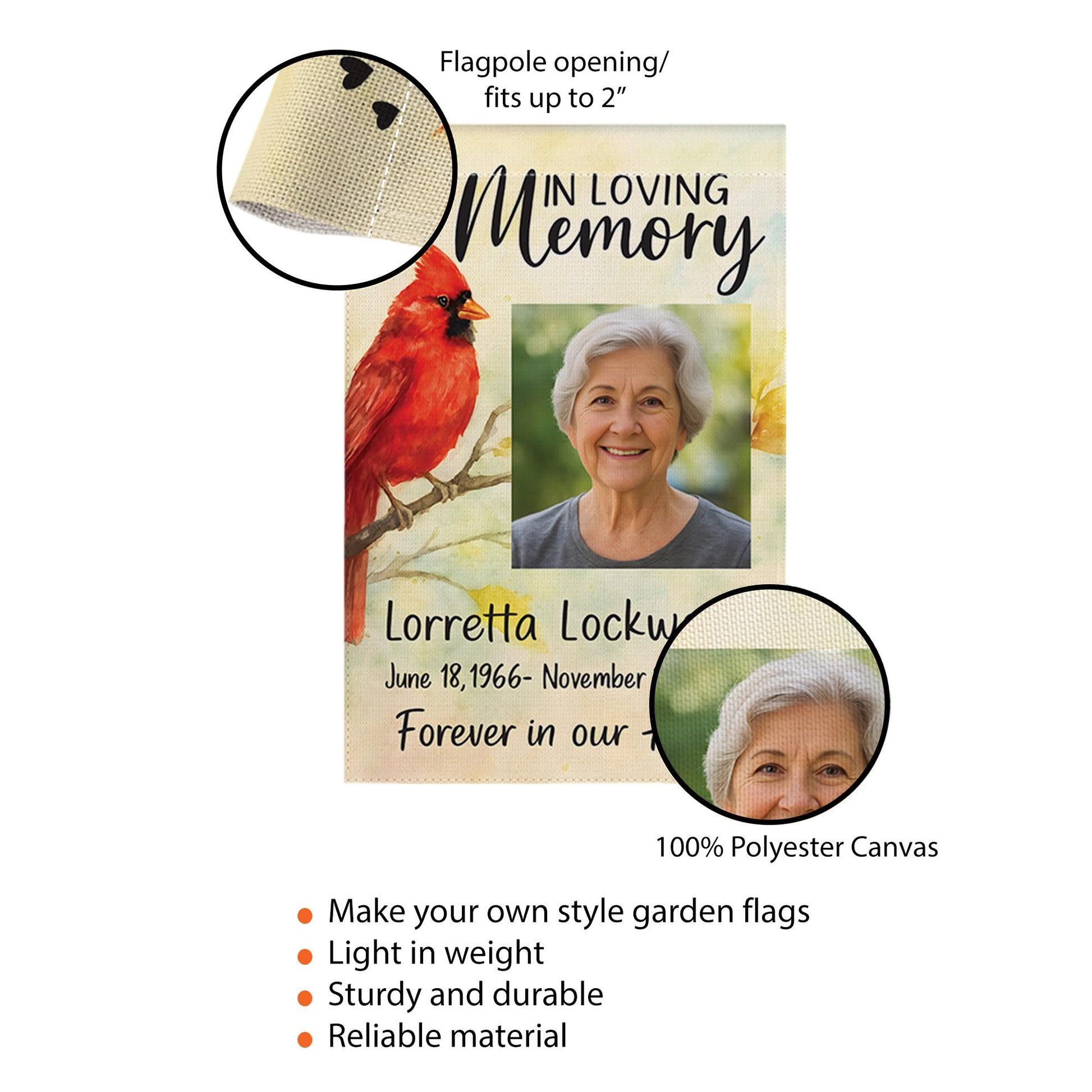 Personalized Cardinal Memorial Garden Flag, Custom Photo Sympathy Gift for Loss of Loved One, Cemetery Decoration, Bereavement Gift