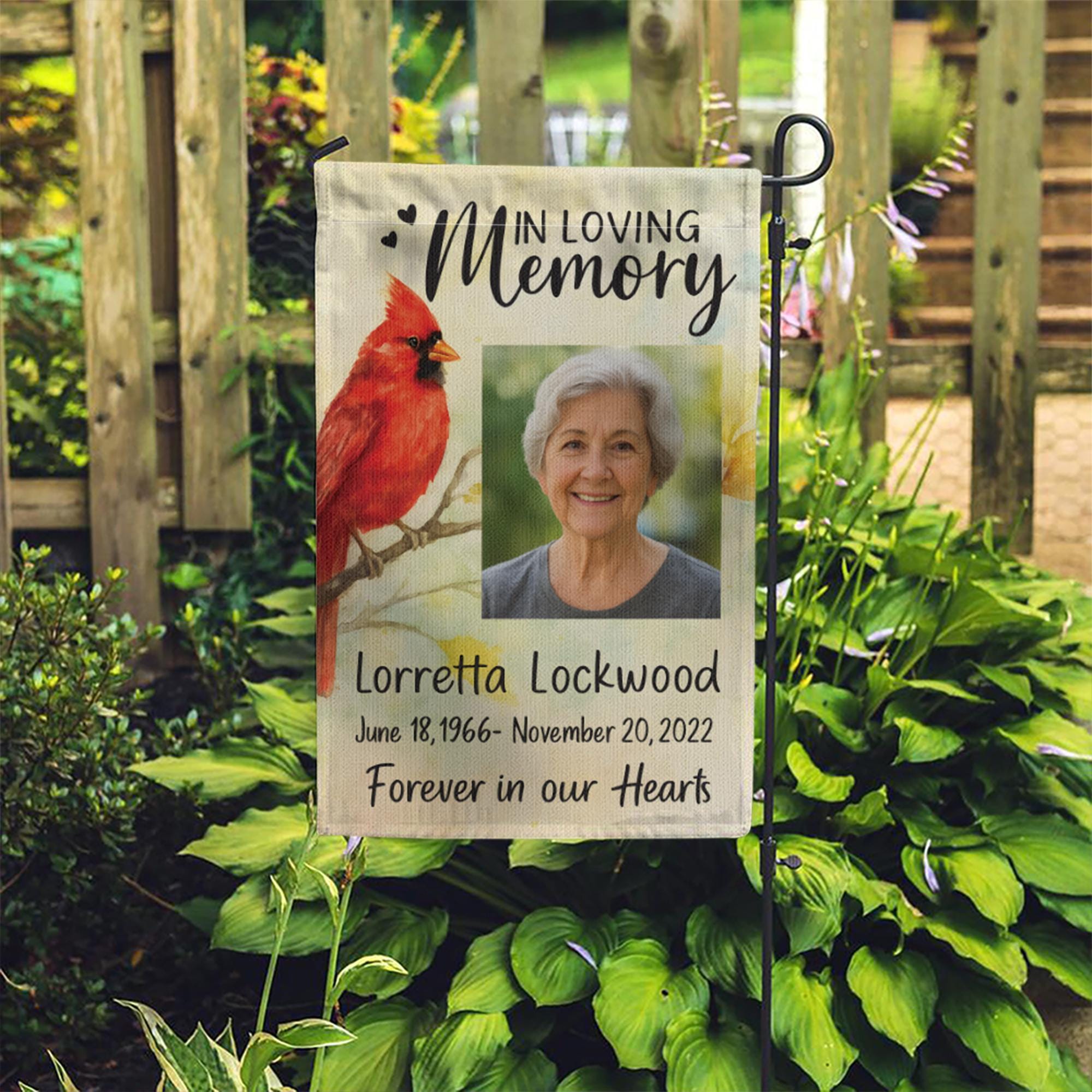 Personalized Cardinal Memorial Garden Flag, Custom Photo Sympathy Gift for Loss of Loved One, Cemetery Decoration, Bereavement Gift
