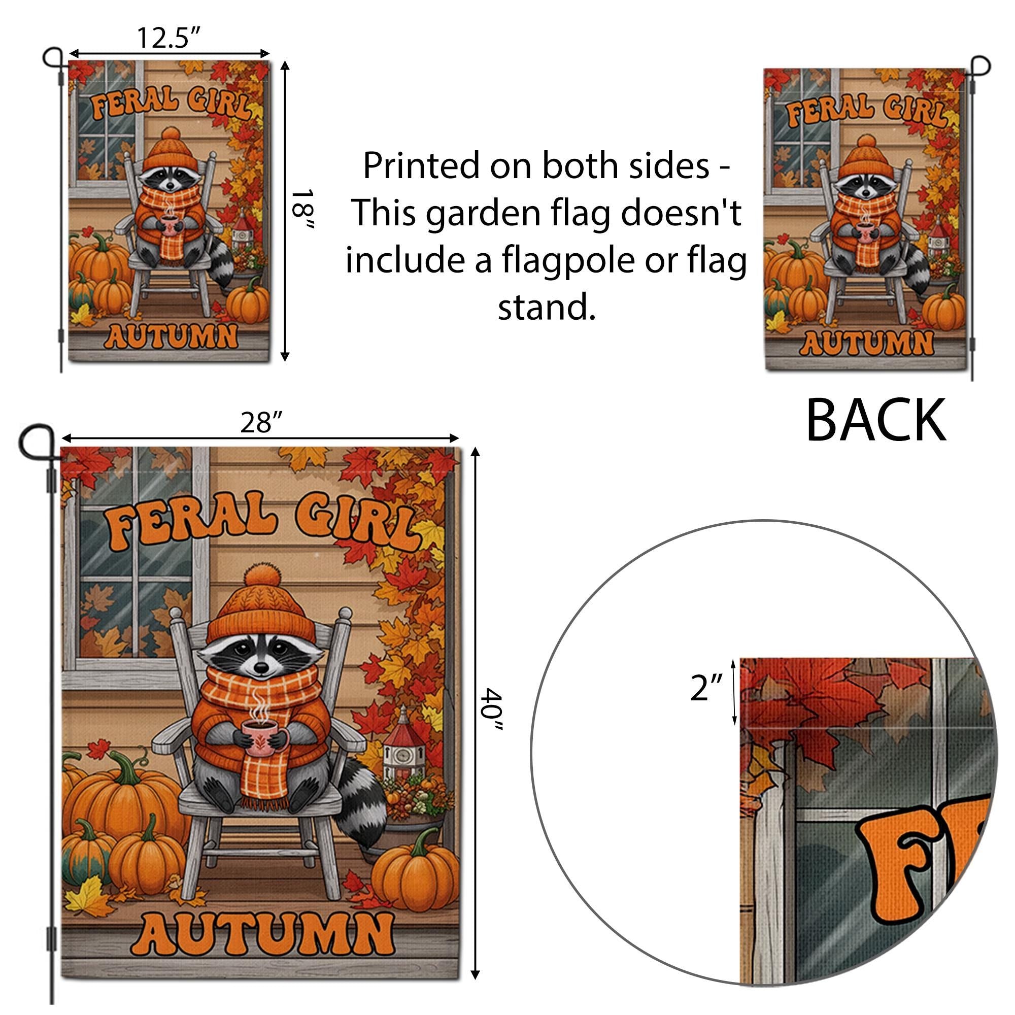 Feral Girl Autumn Garden Flag, Funny Raccoon Porch Decor, Cozy Fall Welcome Banner, Cute Seasonal Yard Art, Housewarming Gift for Her