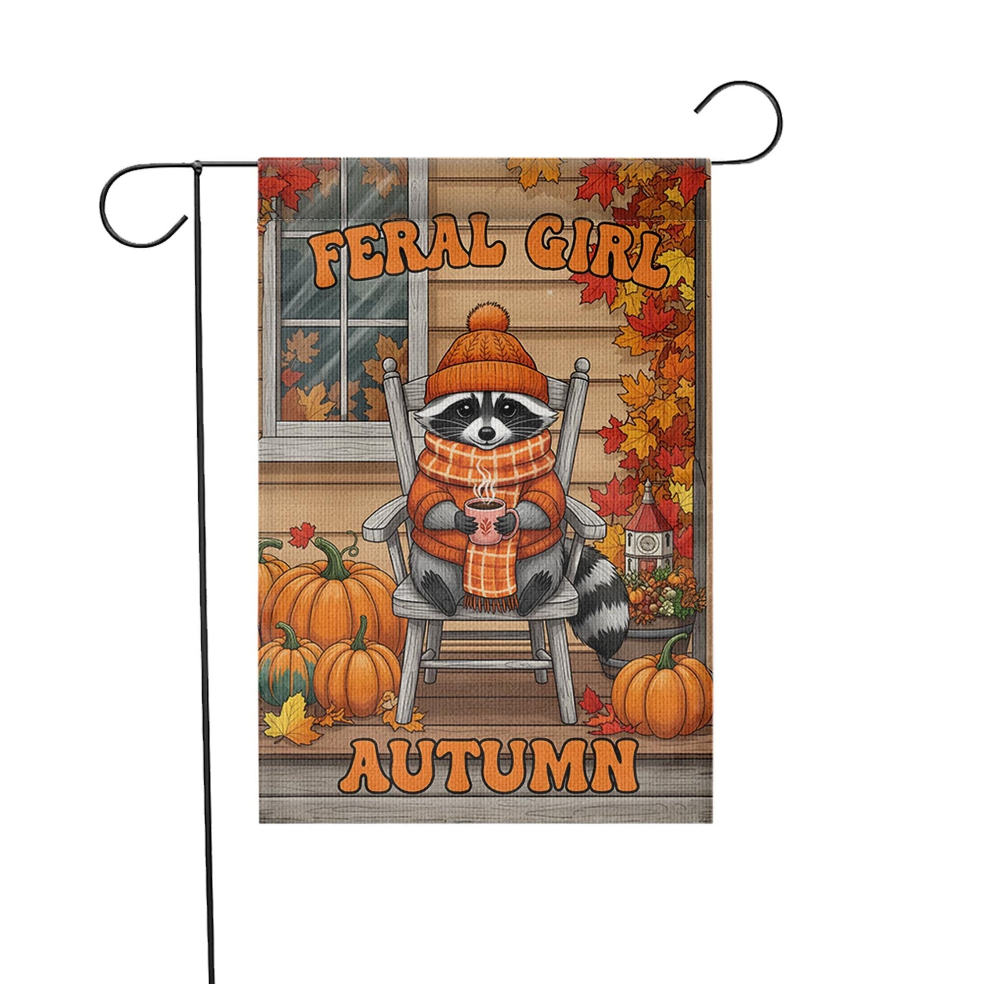 Feral Girl Autumn Garden Flag, Funny Raccoon Porch Decor, Cozy Fall Welcome Banner, Cute Seasonal Yard Art, Housewarming Gift for Her