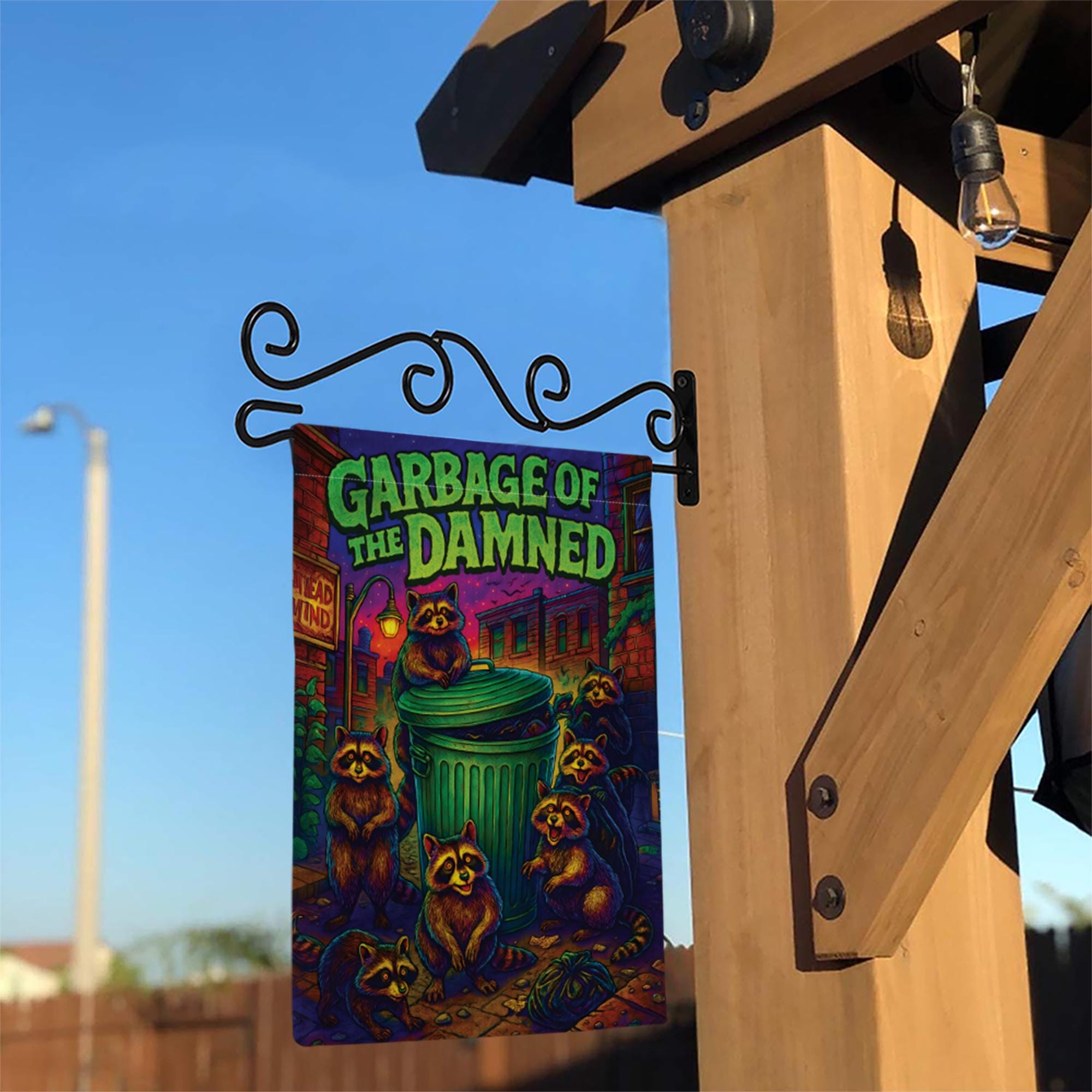 Garbage of the Damned Raccoon Flag, Funny Trash Panda Garden Decor, Spooky Gothic Halloween Sign, Psychedelic Horror Art, Housewarming Gift