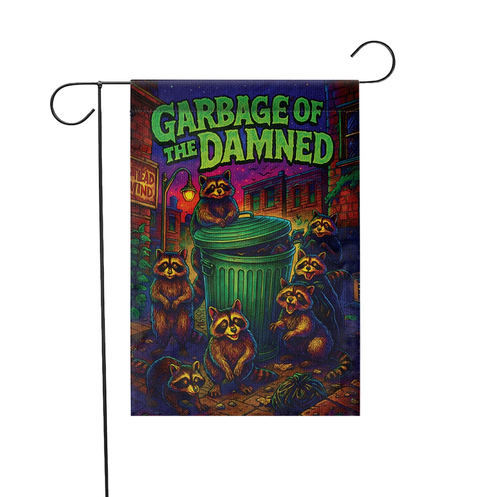 Garbage of the Damned Raccoon Flag, Funny Trash Panda Garden Decor, Spooky Gothic Halloween Sign, Psychedelic Horror Art, Housewarming Gift
