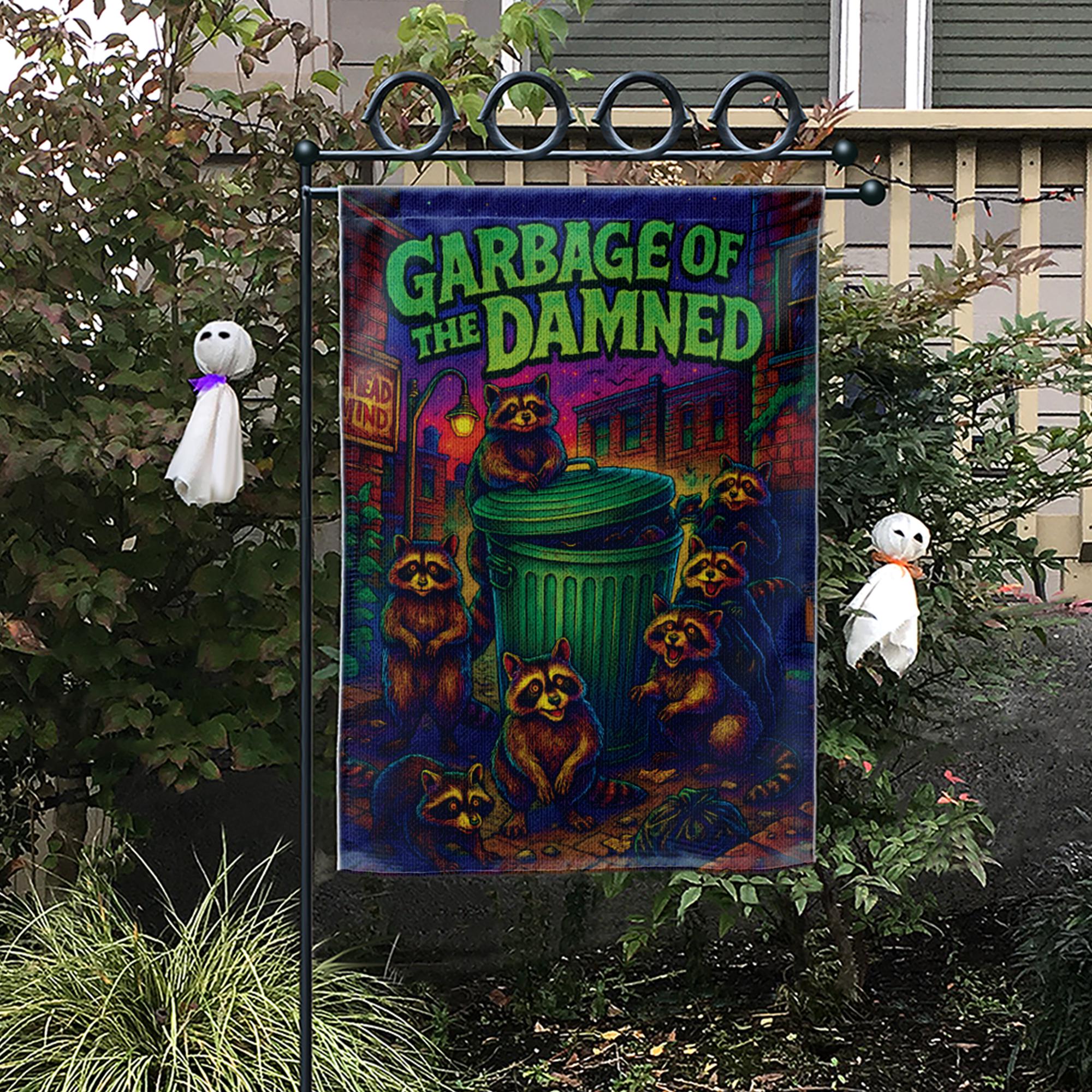 Garbage of the Damned Raccoon Flag, Funny Trash Panda Garden Decor, Spooky Gothic Halloween Sign, Psychedelic Horror Art, Housewarming Gift