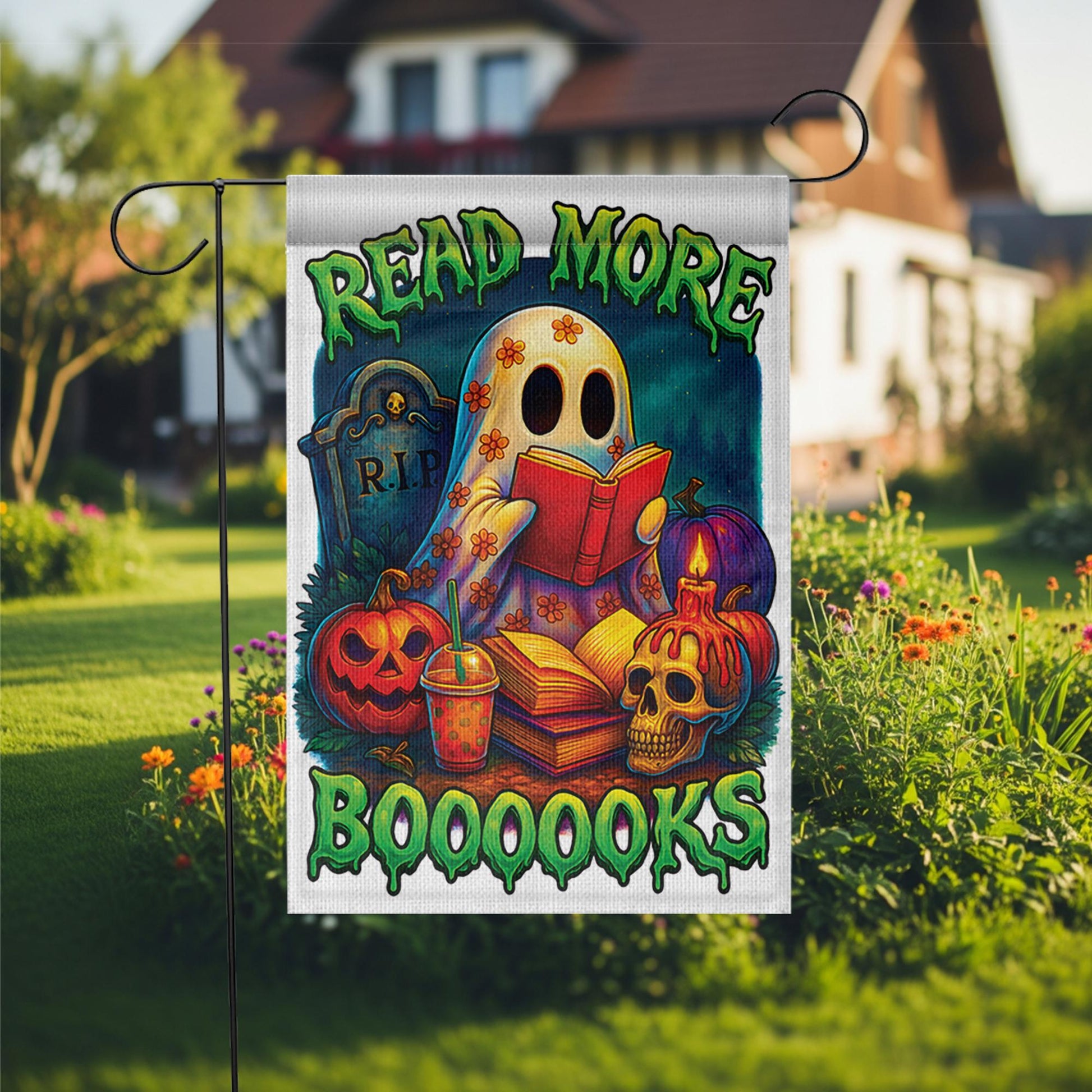 Read More Boooooks Ghost Flag, Spooky Book Lover Halloween Decor, Cute Reading Ghost Yard Art, Bookworm Gift for Librarian, Fall Decor