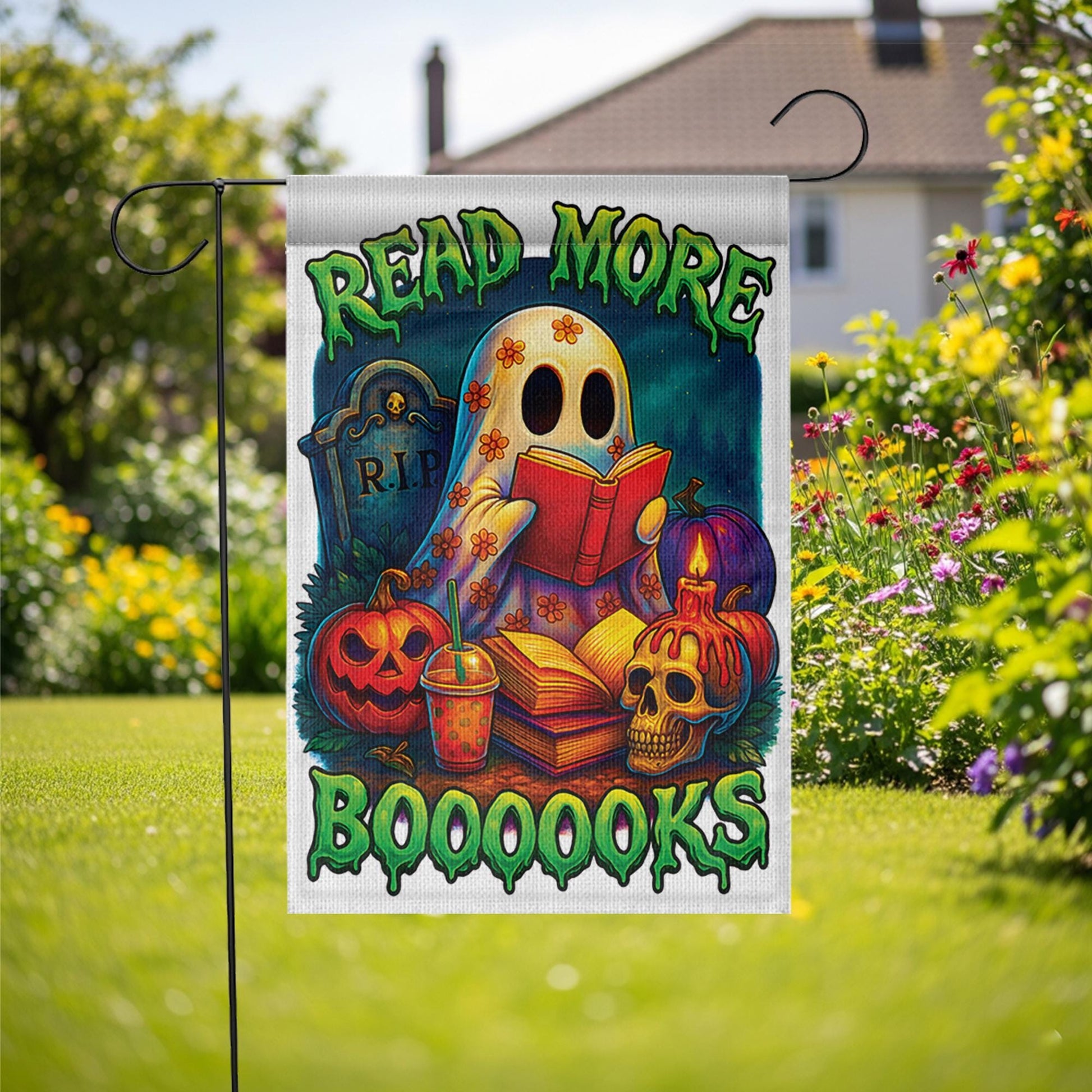 Read More Boooooks Ghost Flag, Spooky Book Lover Halloween Decor, Cute Reading Ghost Yard Art, Bookworm Gift for Librarian, Fall Decor